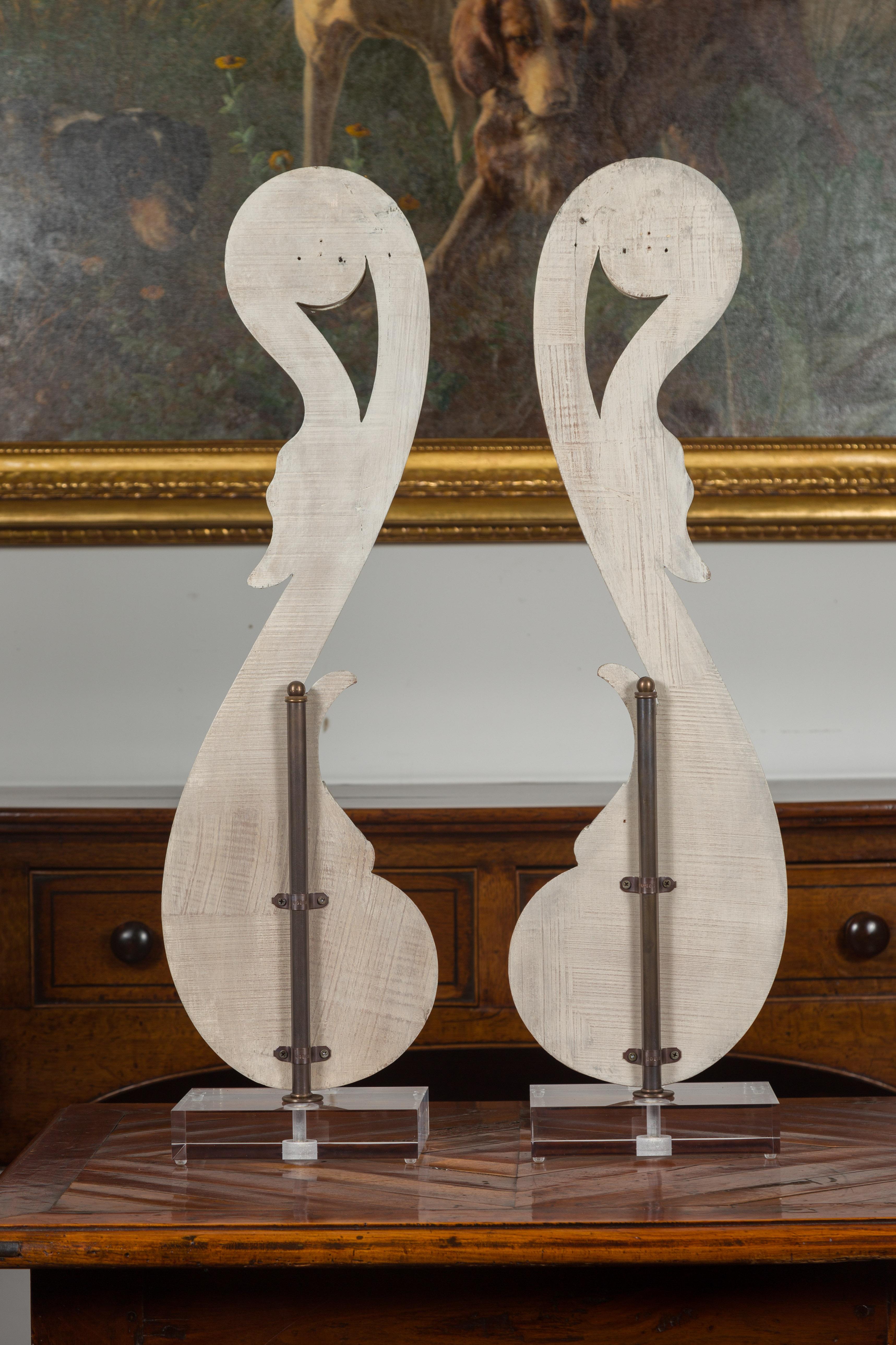 Pair of 19th Century Italian Carved Swan Fragments Mounted on Custom Lucite 7