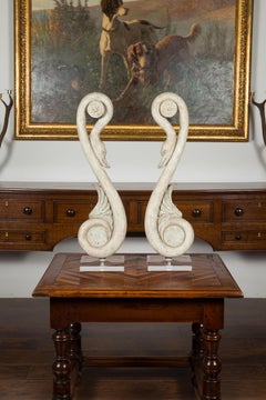 Pair of 19th Century Italian Carved Swan Fragments Mounted on Custom Lucite