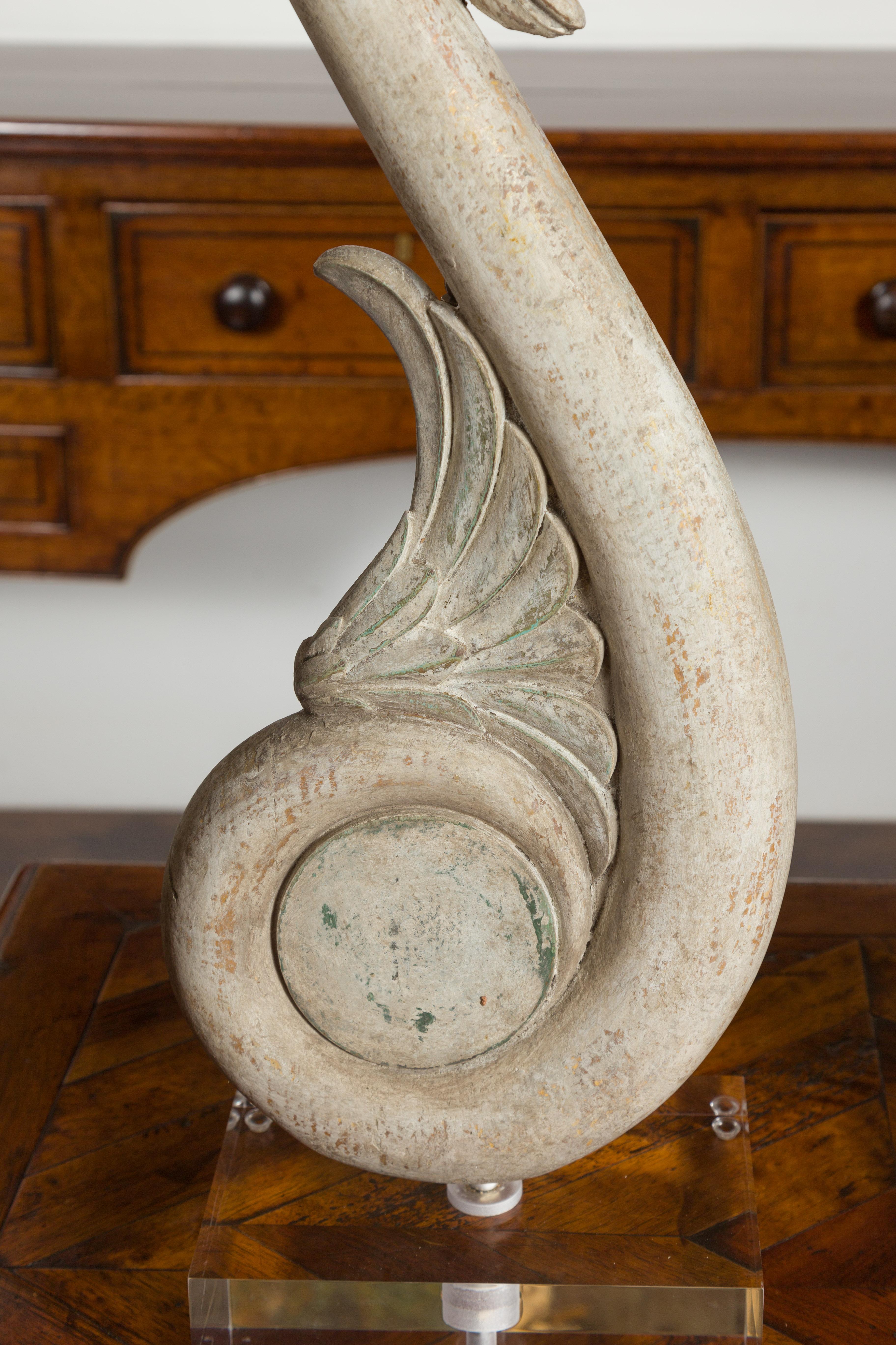 Pair of 19th Century Italian Carved Swan Fragments Mounted on Custom Lucite For Sale 3