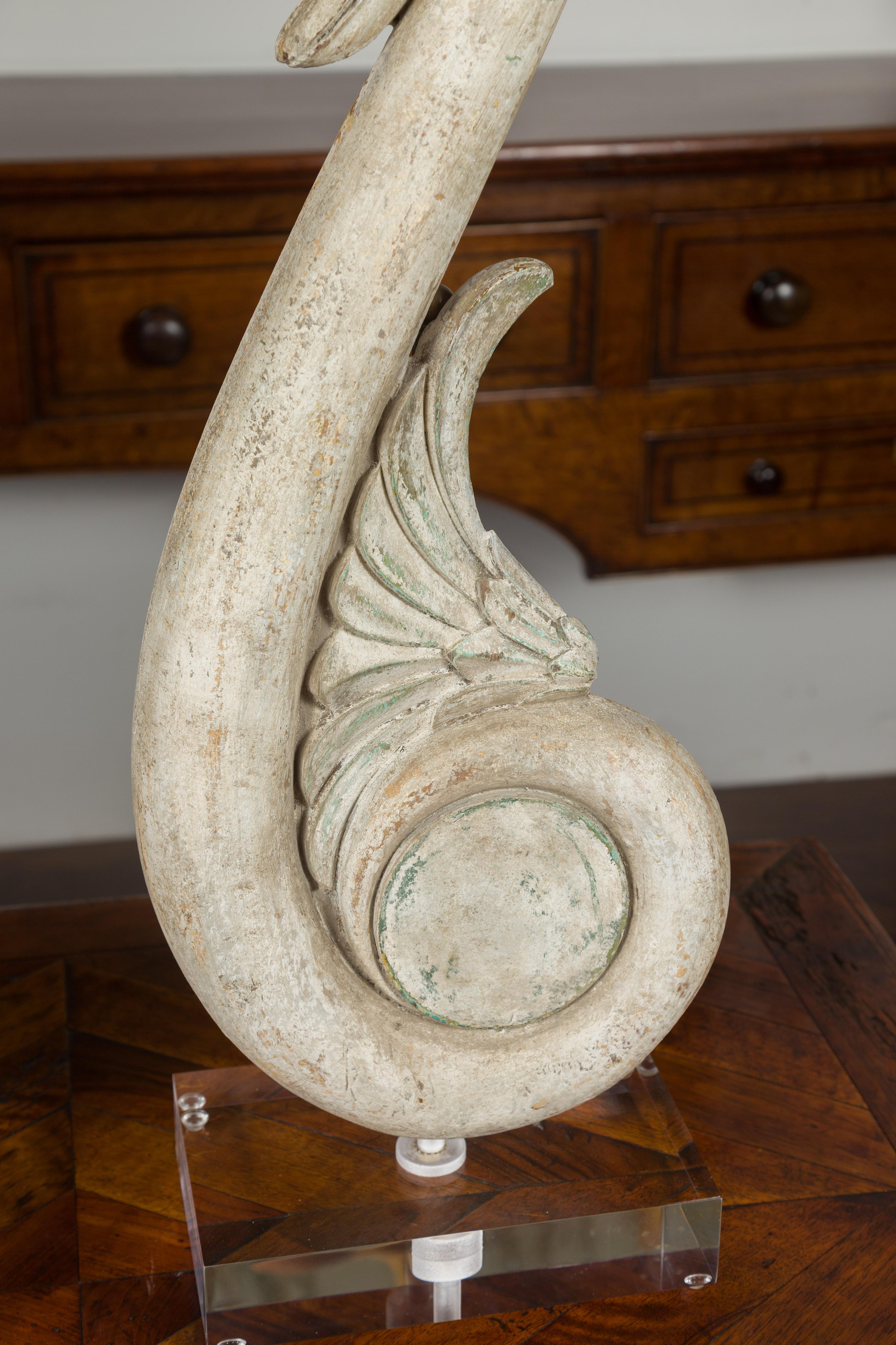 Pair of 19th Century Italian Carved Swan Fragments Mounted on Custom Lucite For Sale 4