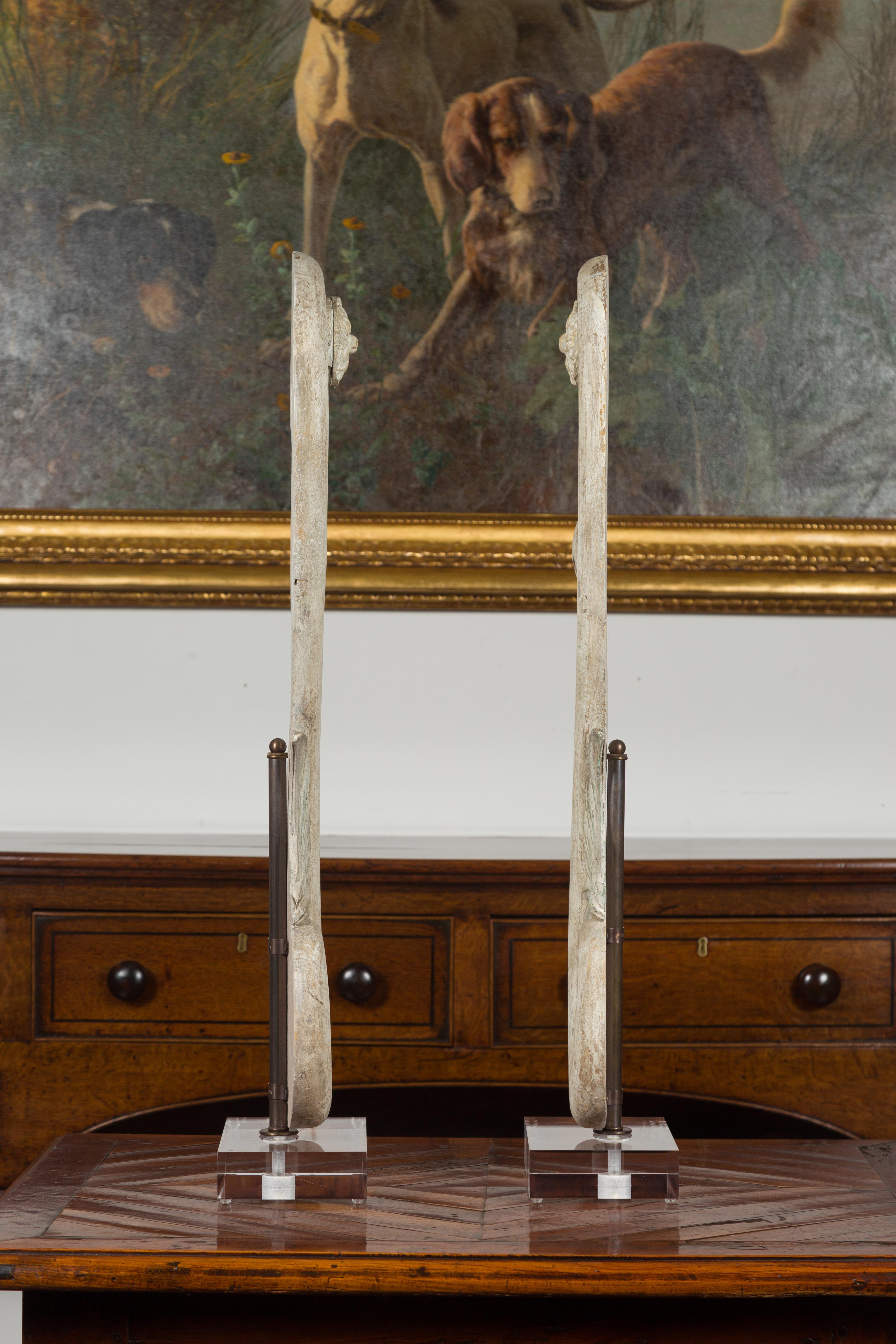 Pair of 19th Century Italian Carved Swan Fragments Mounted on Custom Lucite 6