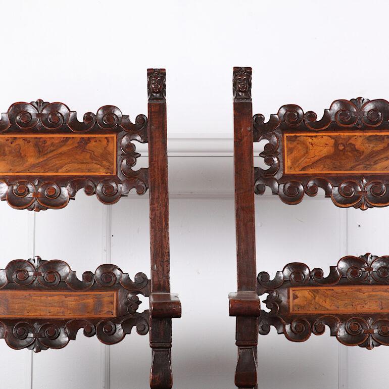 Pair of 19th Century Italian Carved Walnut and Burl Walnut Armchairs 2