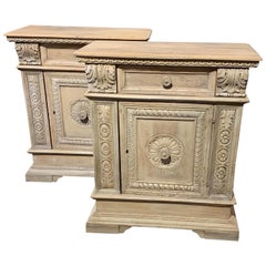 Beautiful 19th Century Italian Carved Walnut Side Tables with  White-Wash Finish