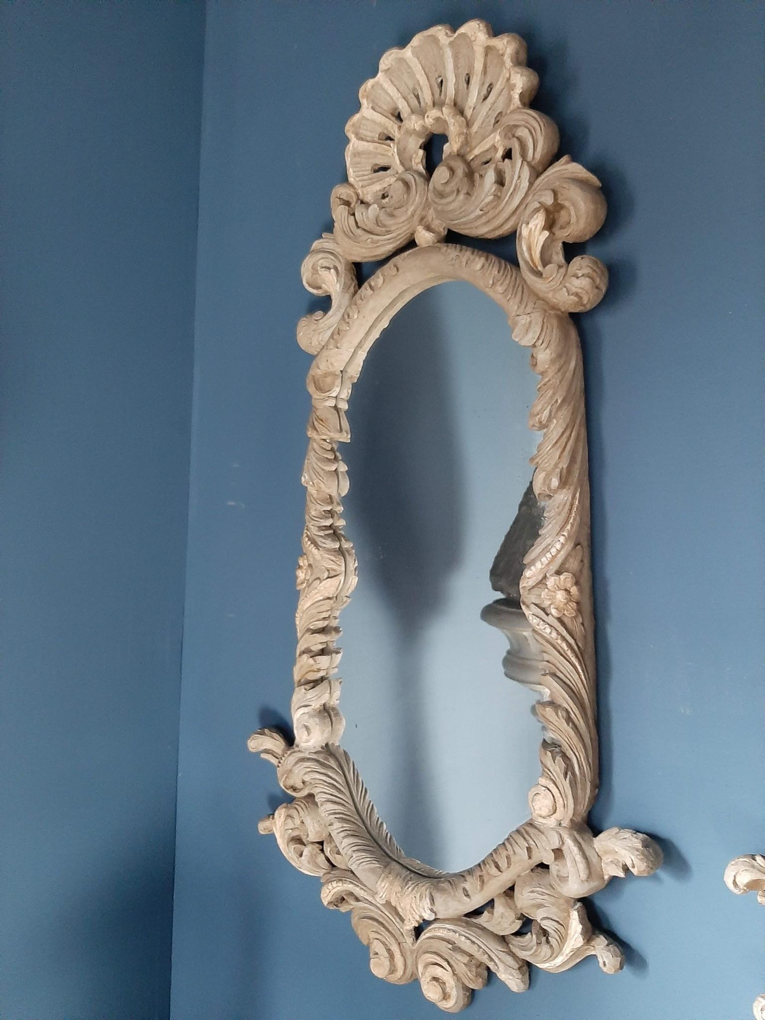 Pair of 19th Century Italian Carved Wood Mirrors with a Light Green Gray Patina 8
