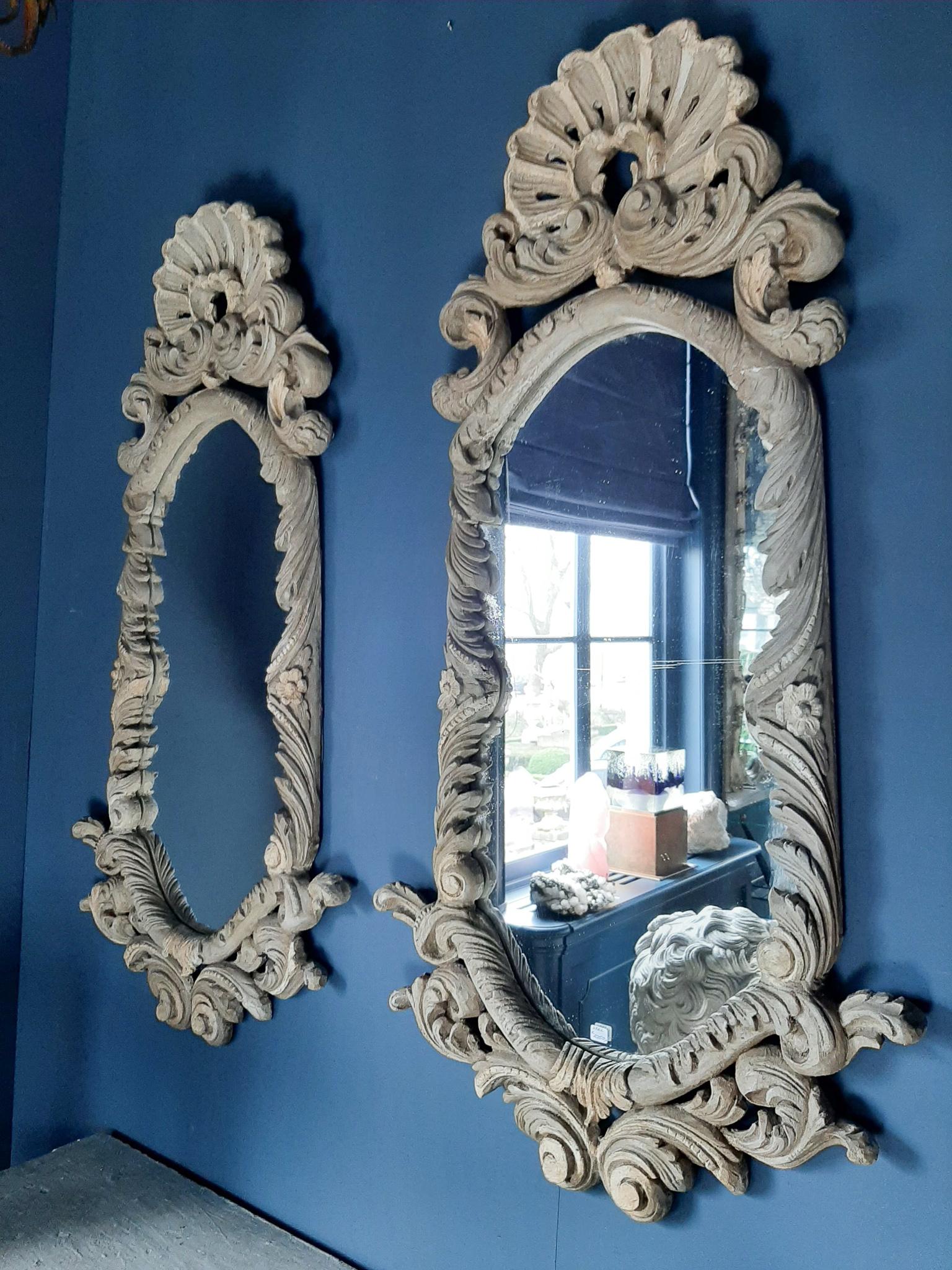 Pair of 19th Century Italian Carved Wood Mirrors with a Light Green Gray Patina 12