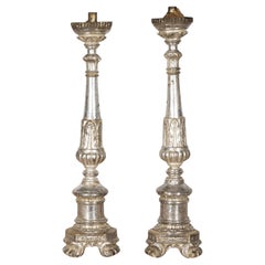 Antique Pair of 19th Century Italian Carved Wooden Candlesticks