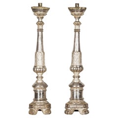 Pair of 19th Century Italian Carved Wooden Candlesticks Pair of 19th Century Italian Carved Wooden Candlesticks