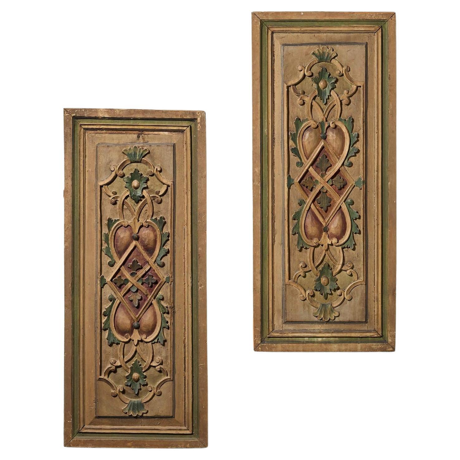 Pair of 19th Century Italian Carved Wooden Painted Panels