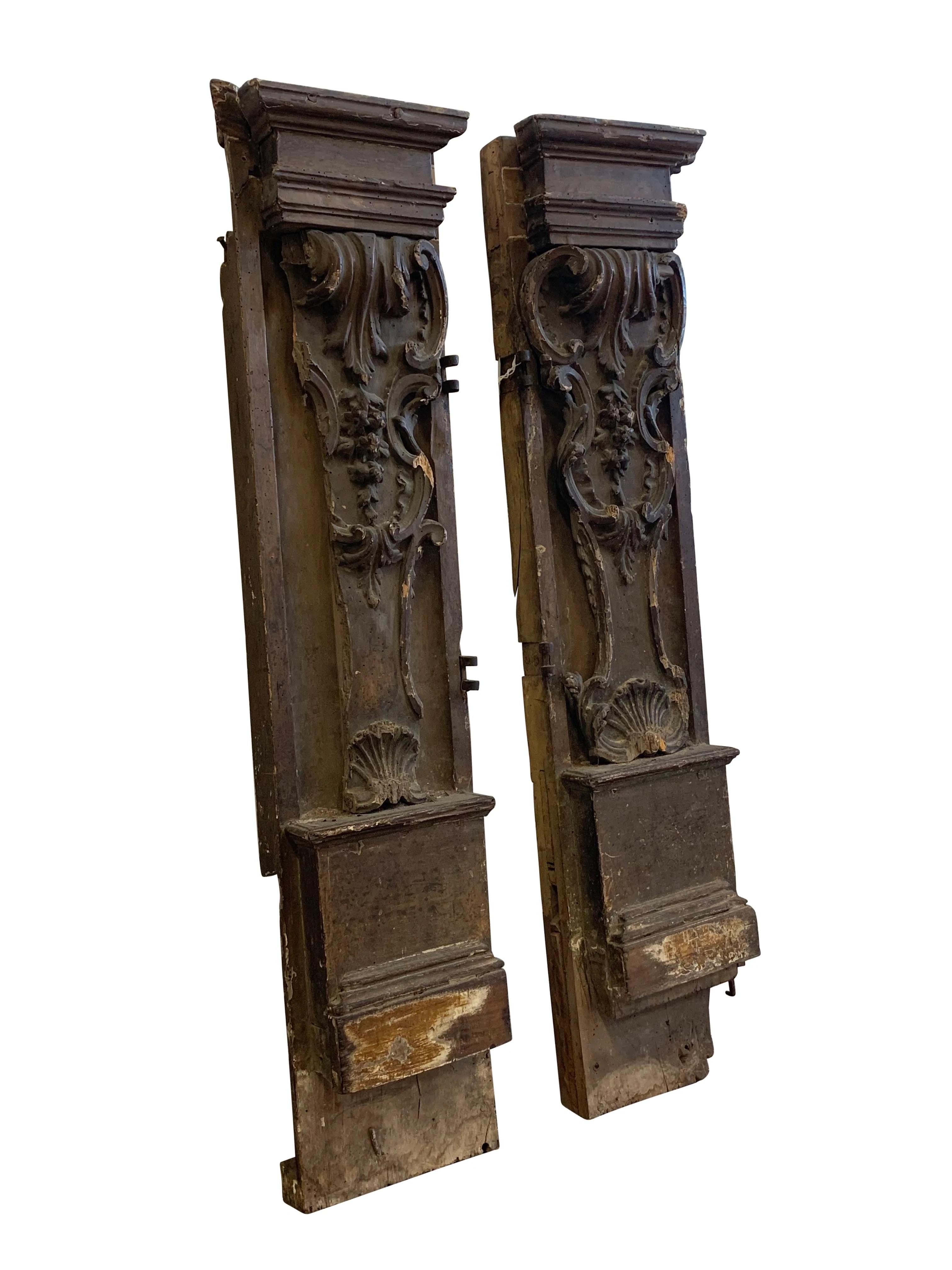 Beautiful and unique pair of 19th century Italian cathedral gate fragments. Perfect to convert and use as tall table lamps or to use as architectural fragments on the wall as art.