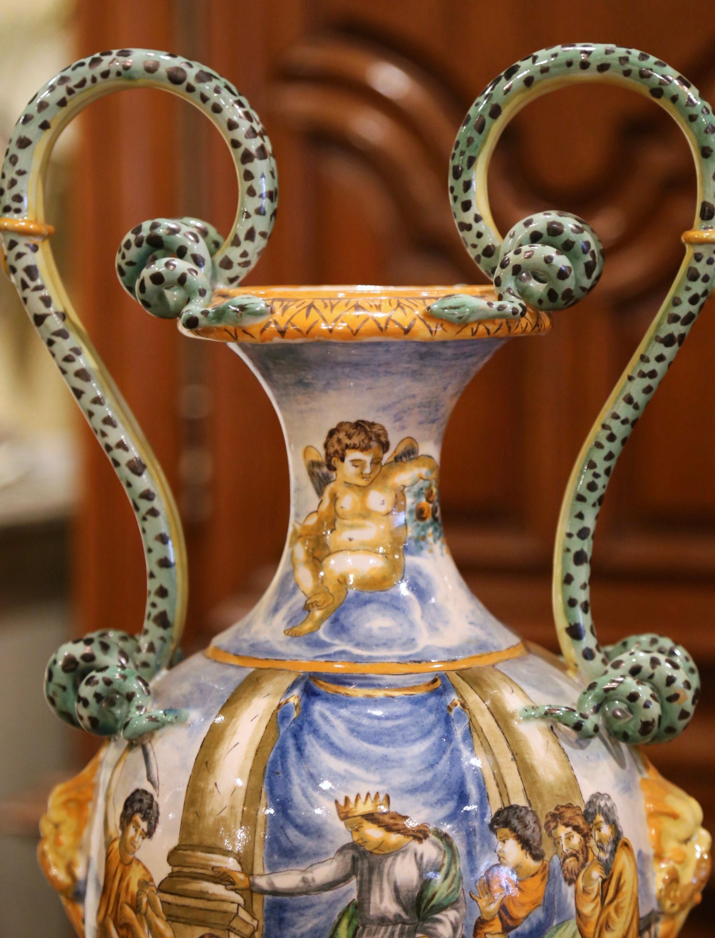 Pair of 19th Century Italian Classical Painted Majolica Vases with Roman Scenes 4