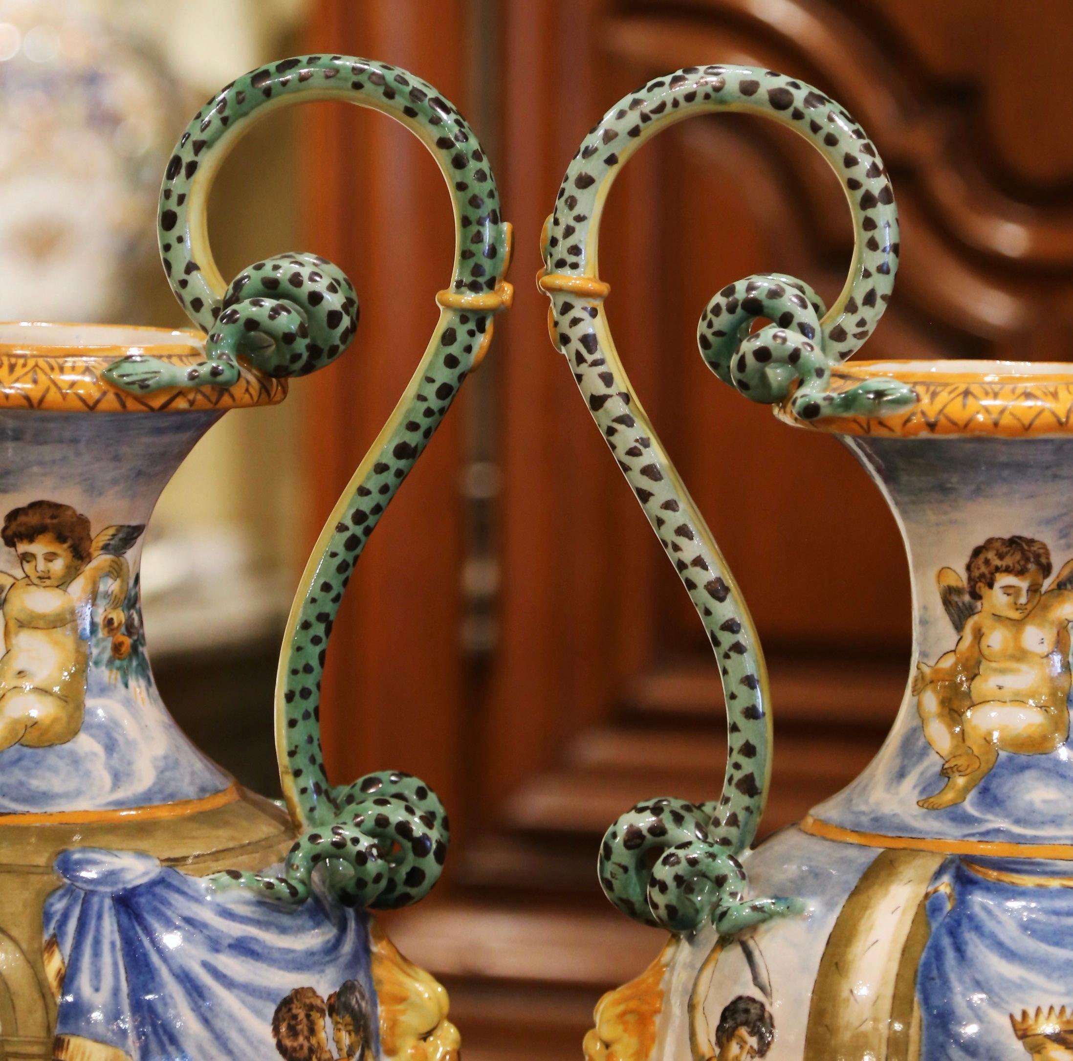 Pair of 19th Century Italian Classical Painted Majolica Vases with Roman Scenes 6