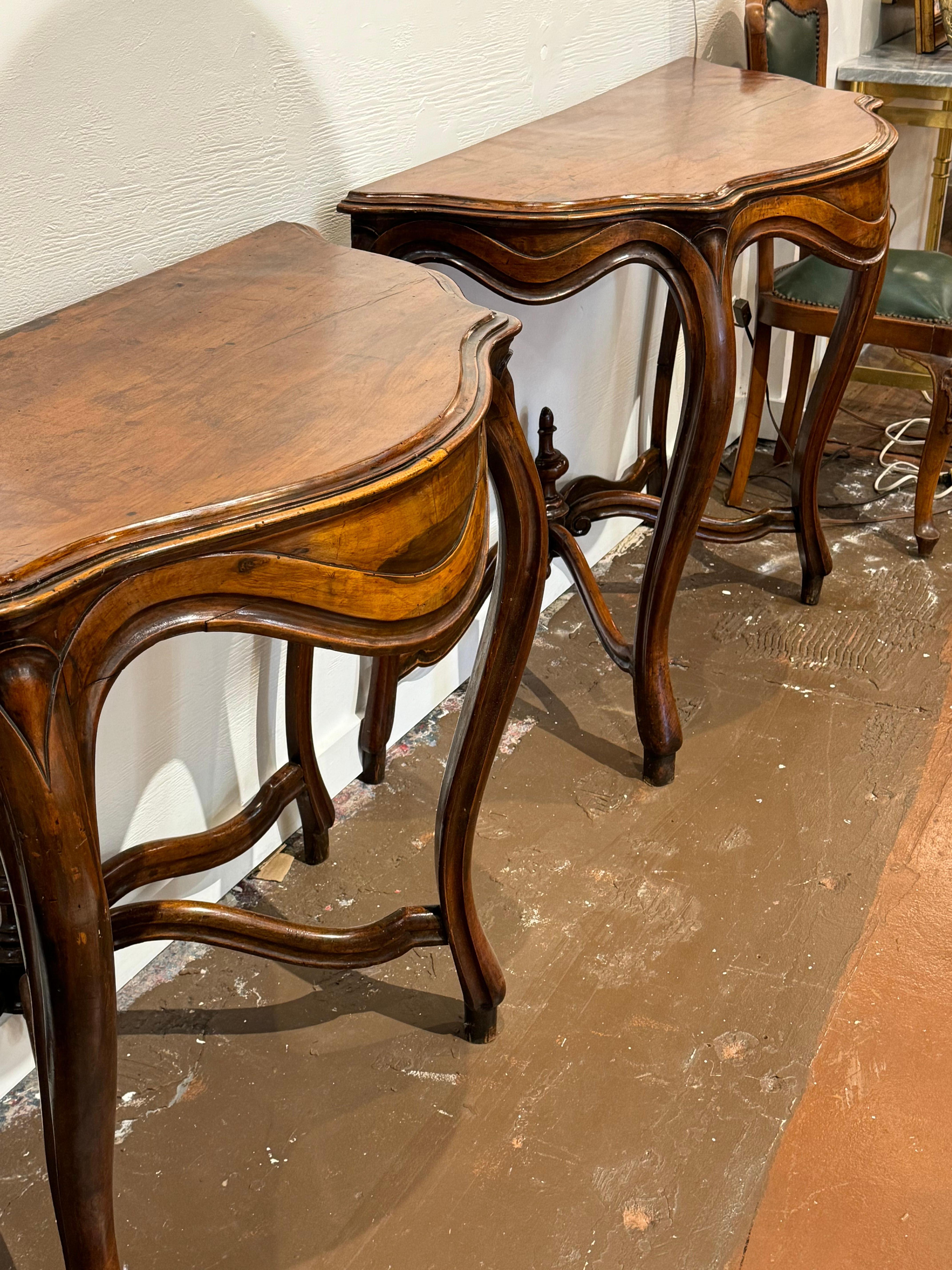 Pair of 19th Century Italian Console Tables of Walnut  For Sale 8