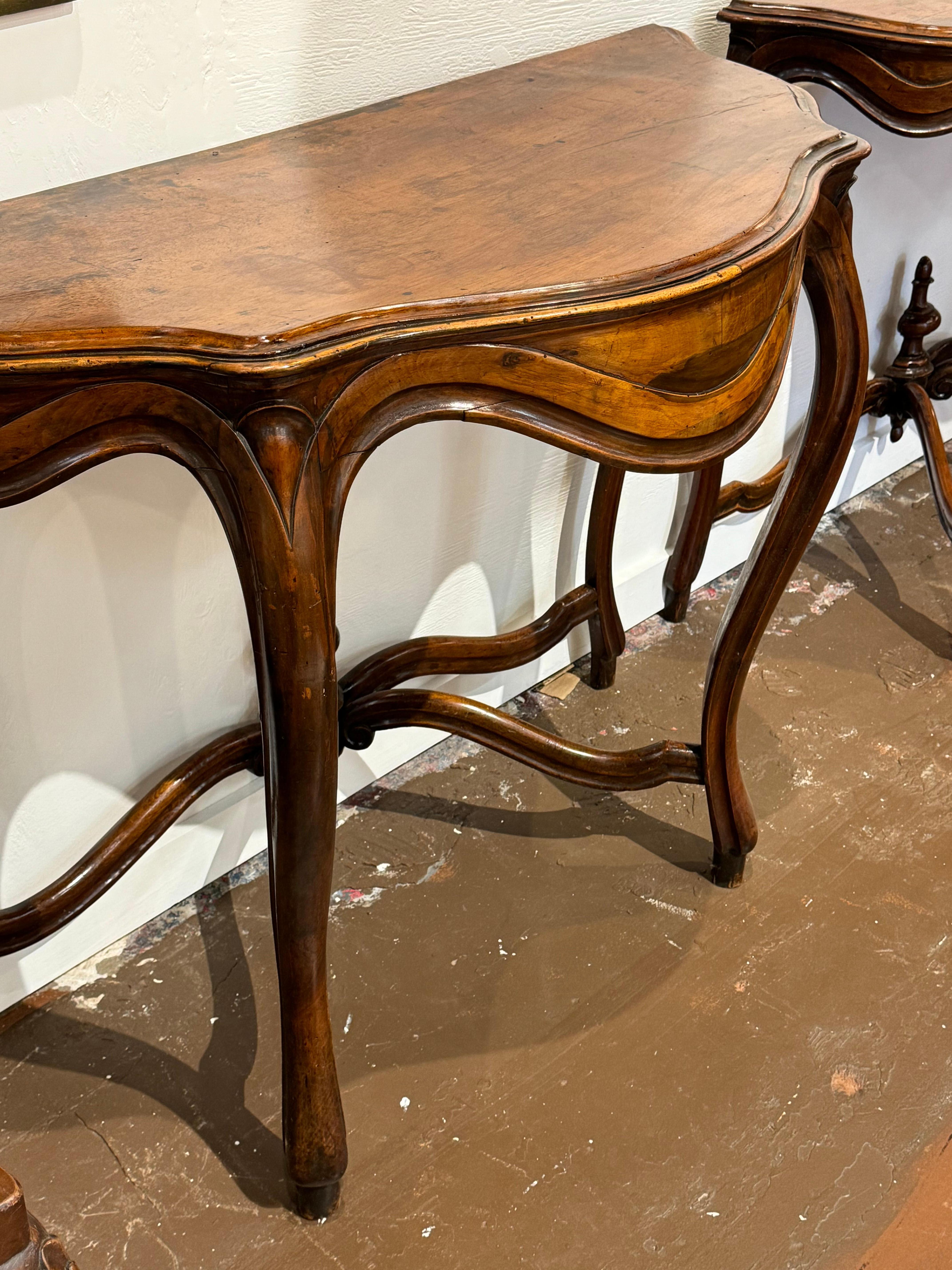 Pair of 19th Century Italian Console Tables of Walnut  For Sale 9