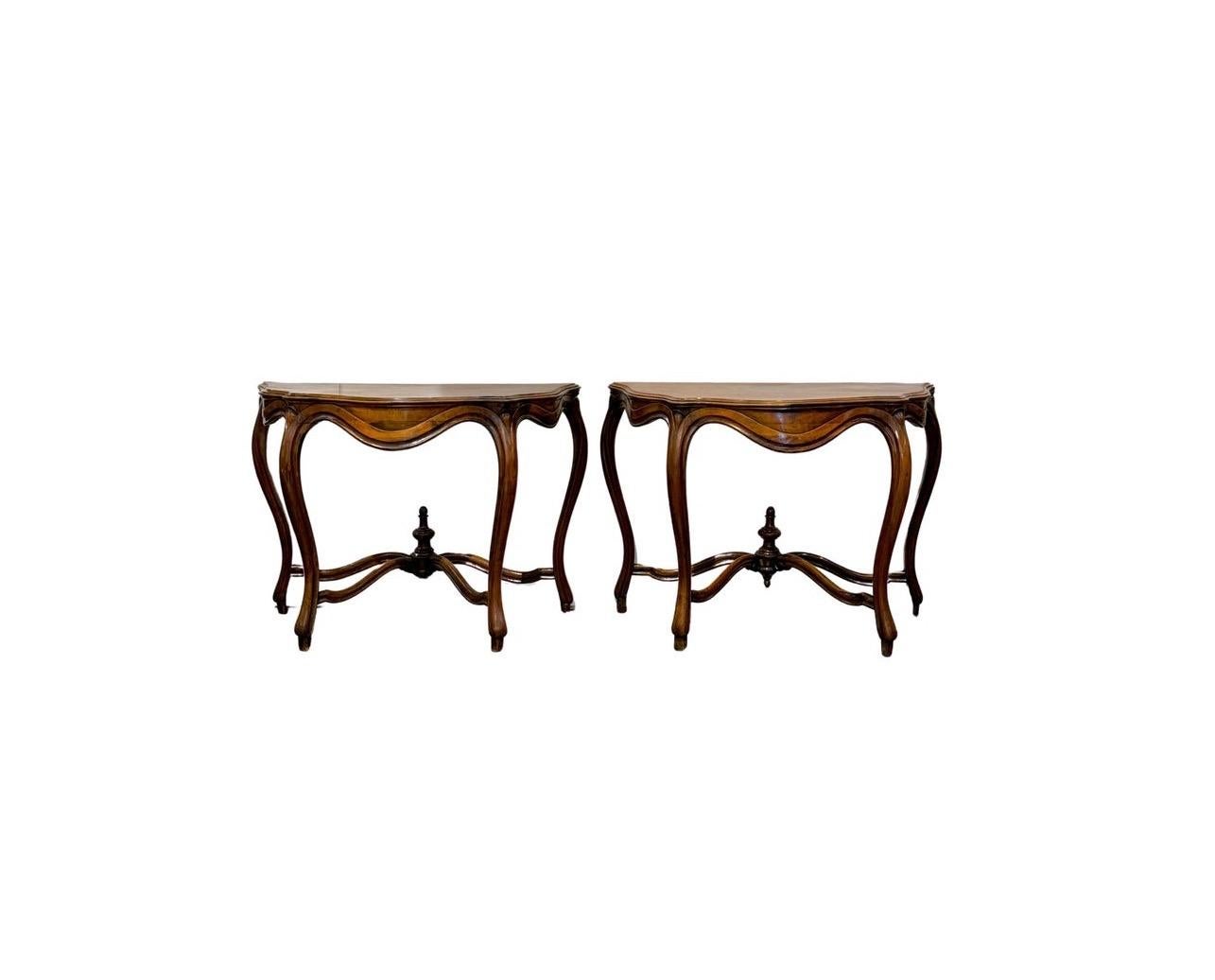 Pair of 19th Century Italian Console Tables of Walnut  For Sale 11