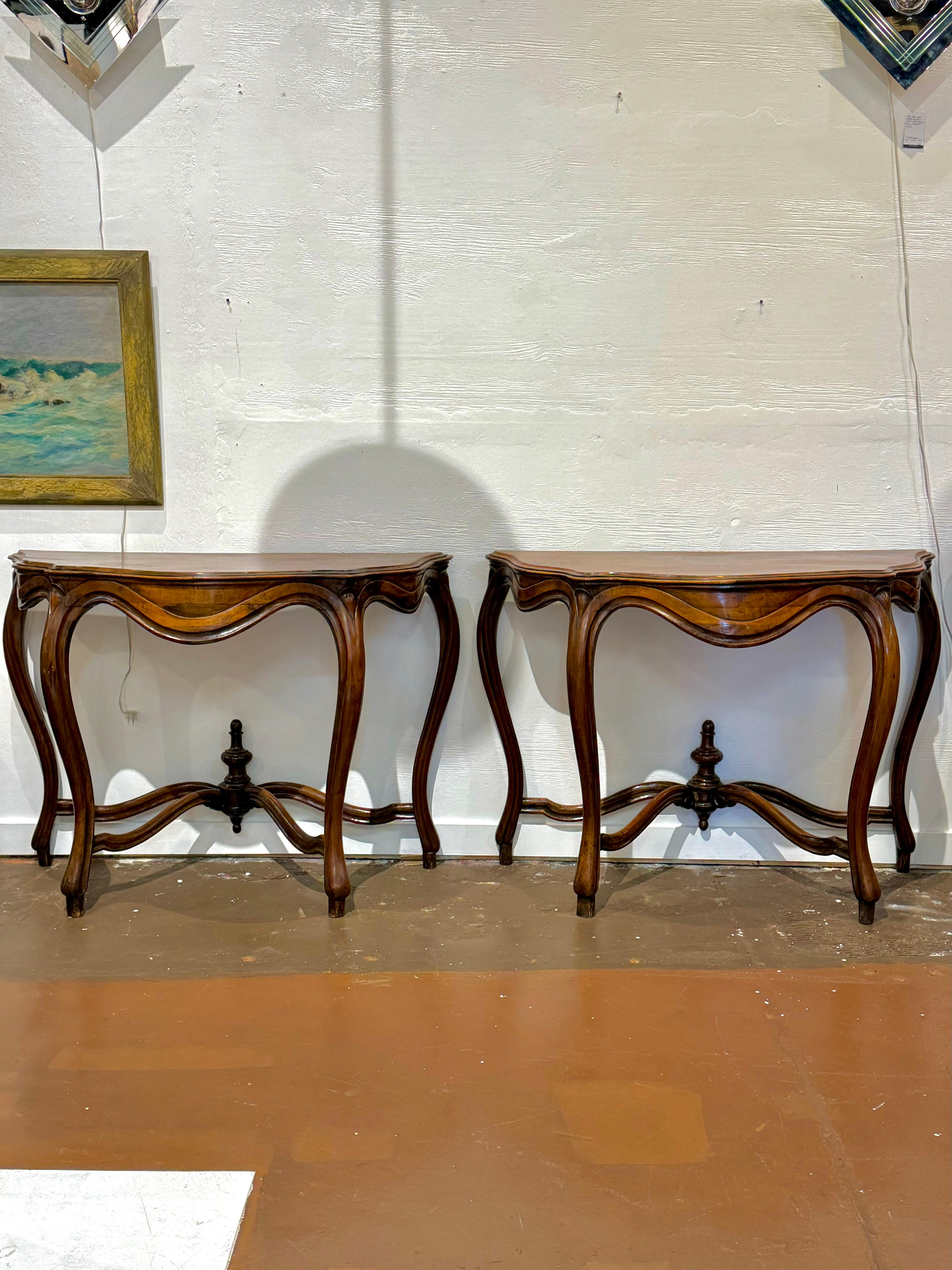 Pair of 19th Century Italian Console Tables of Walnut  In Good Condition For Sale In Atlanta, GA