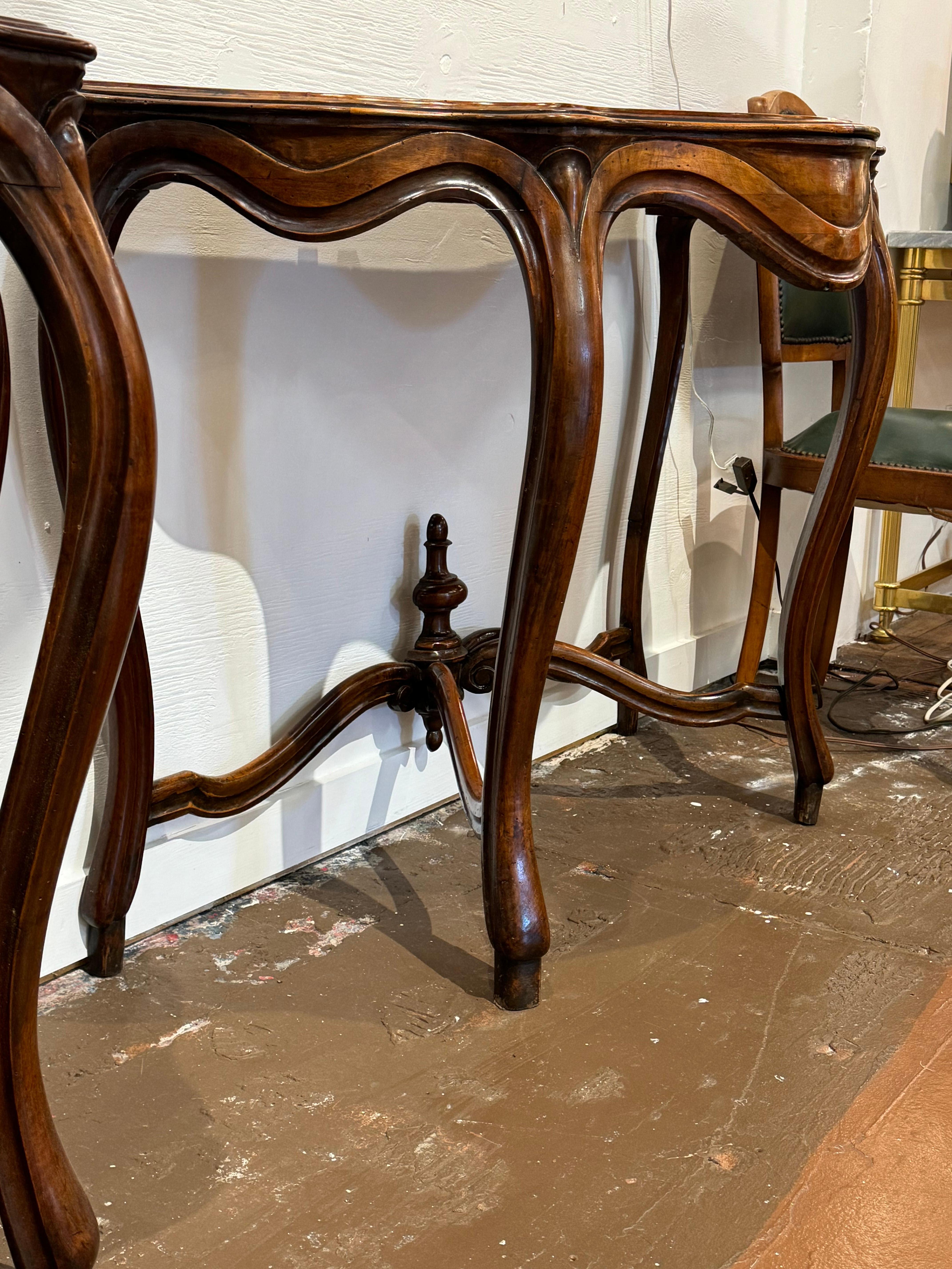 Pair of 19th Century Italian Console Tables of Walnut  For Sale 3