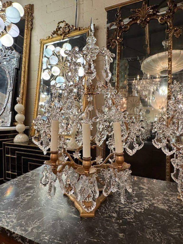 Paire de girandoles italiennes du 19ème siècle en cristal et fer doré en vente 5