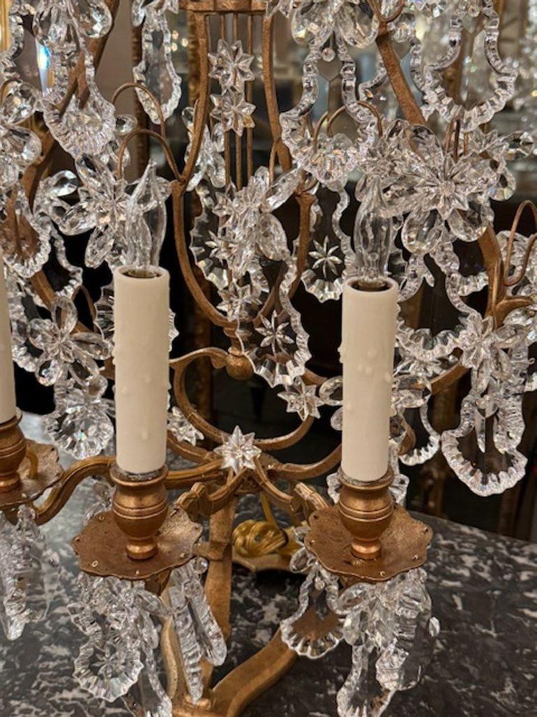 Paire de girandoles italiennes du 19ème siècle en cristal et fer doré en vente 2