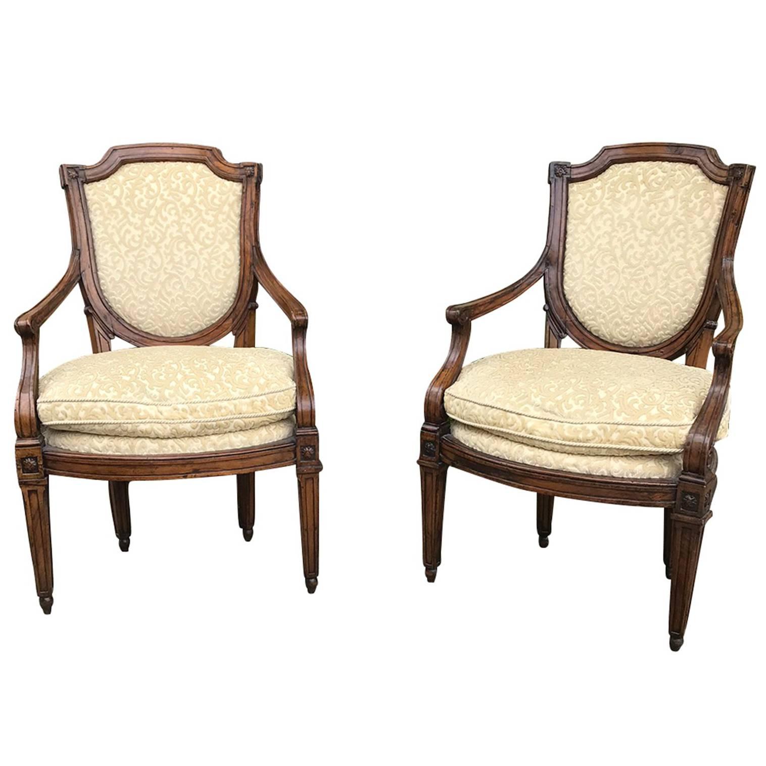 Pair of 19th Century Italian Directoire Style Armchairs, Shield Back