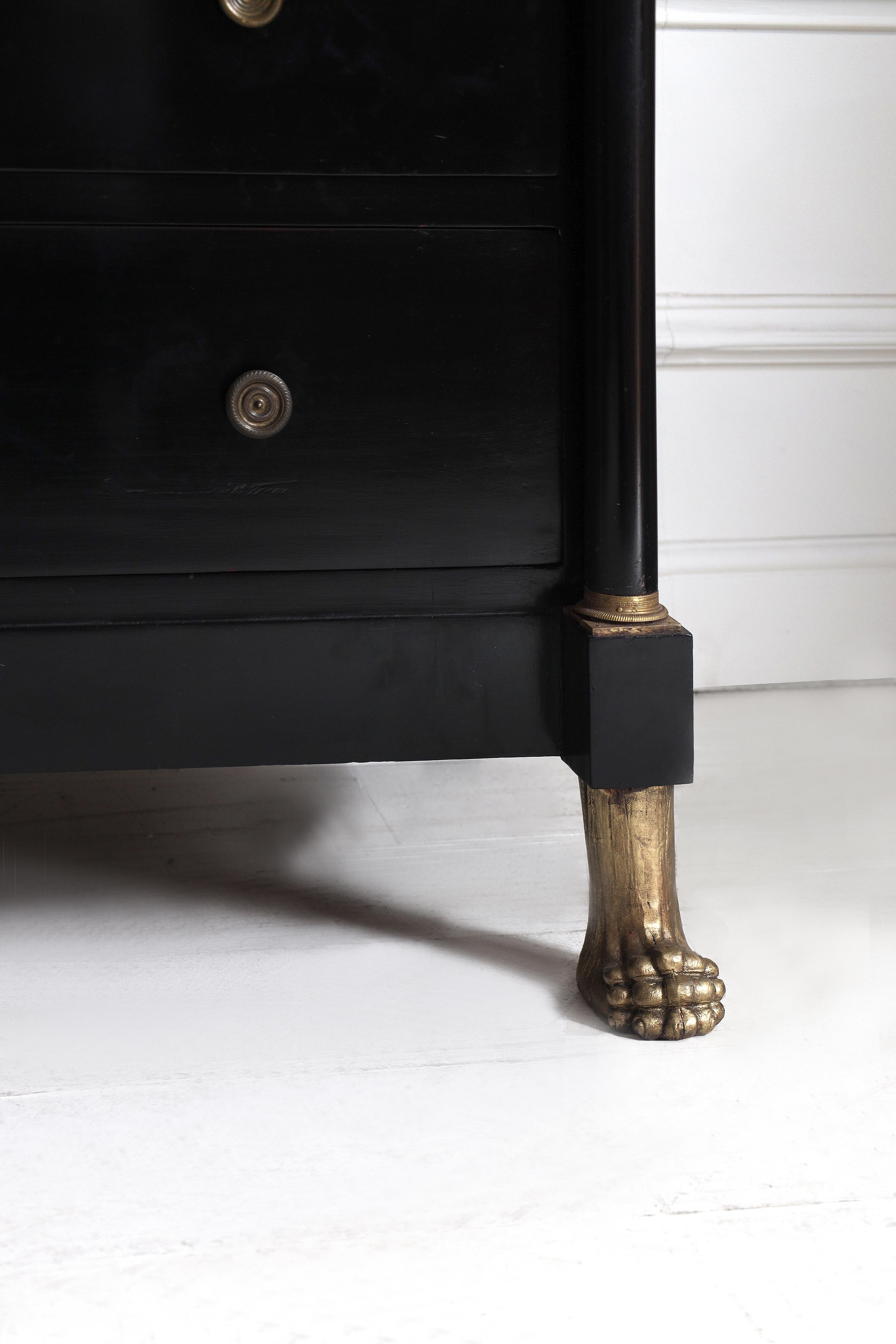 Pair of  Italian Ebonised commodes in Empire style form circa 19th Century.

