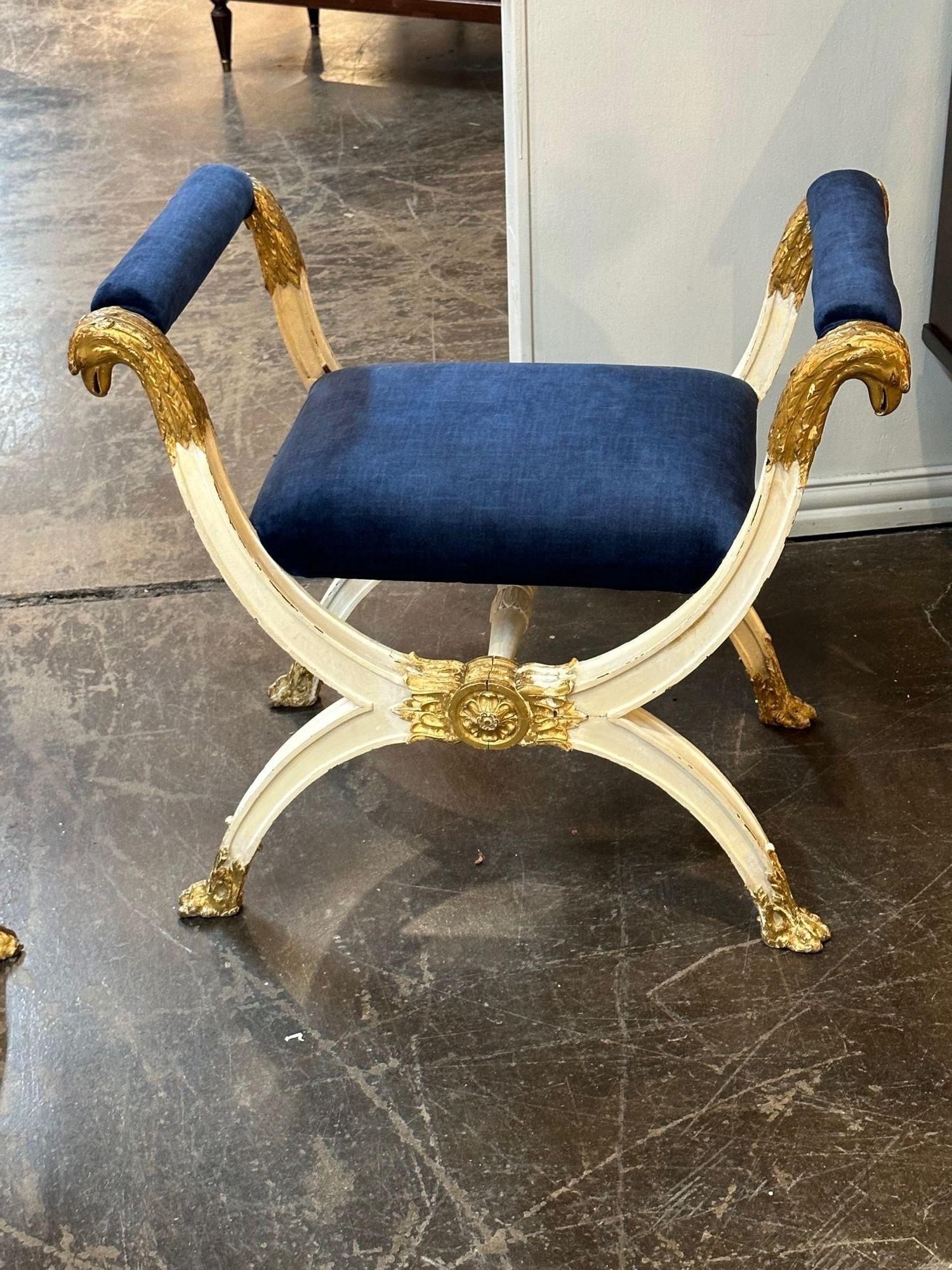 Pair of 19th Century Italian Empire Carved and Parcel Gilt Benches In Good Condition In Dallas, TX