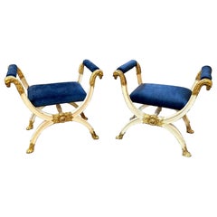 Pair of 19th Century Italian Empire Carved and Parcel Gilt Benches