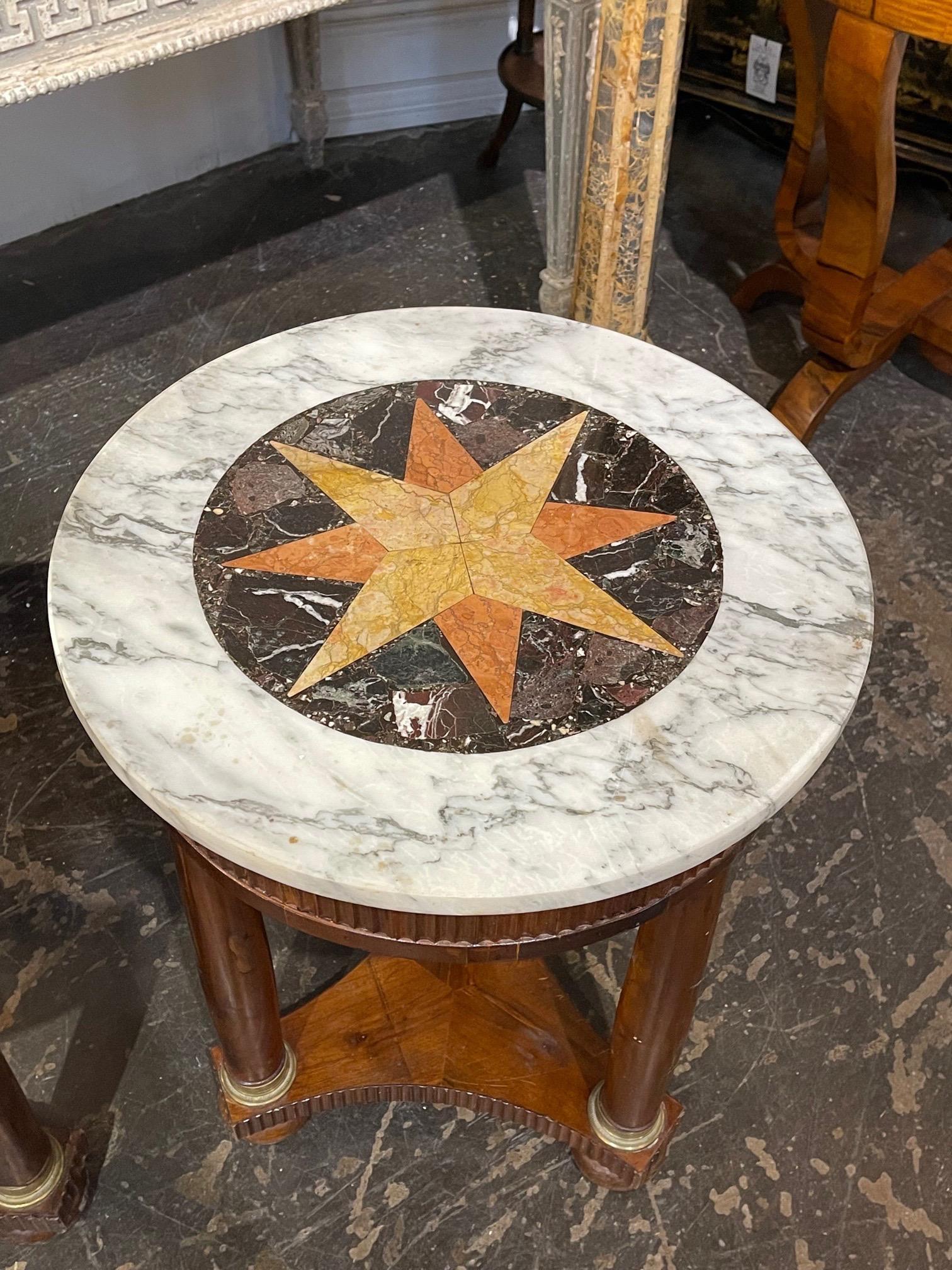 Inlay Pair of 19th Century Italian Empire Style Walnut Side Tables For Sale