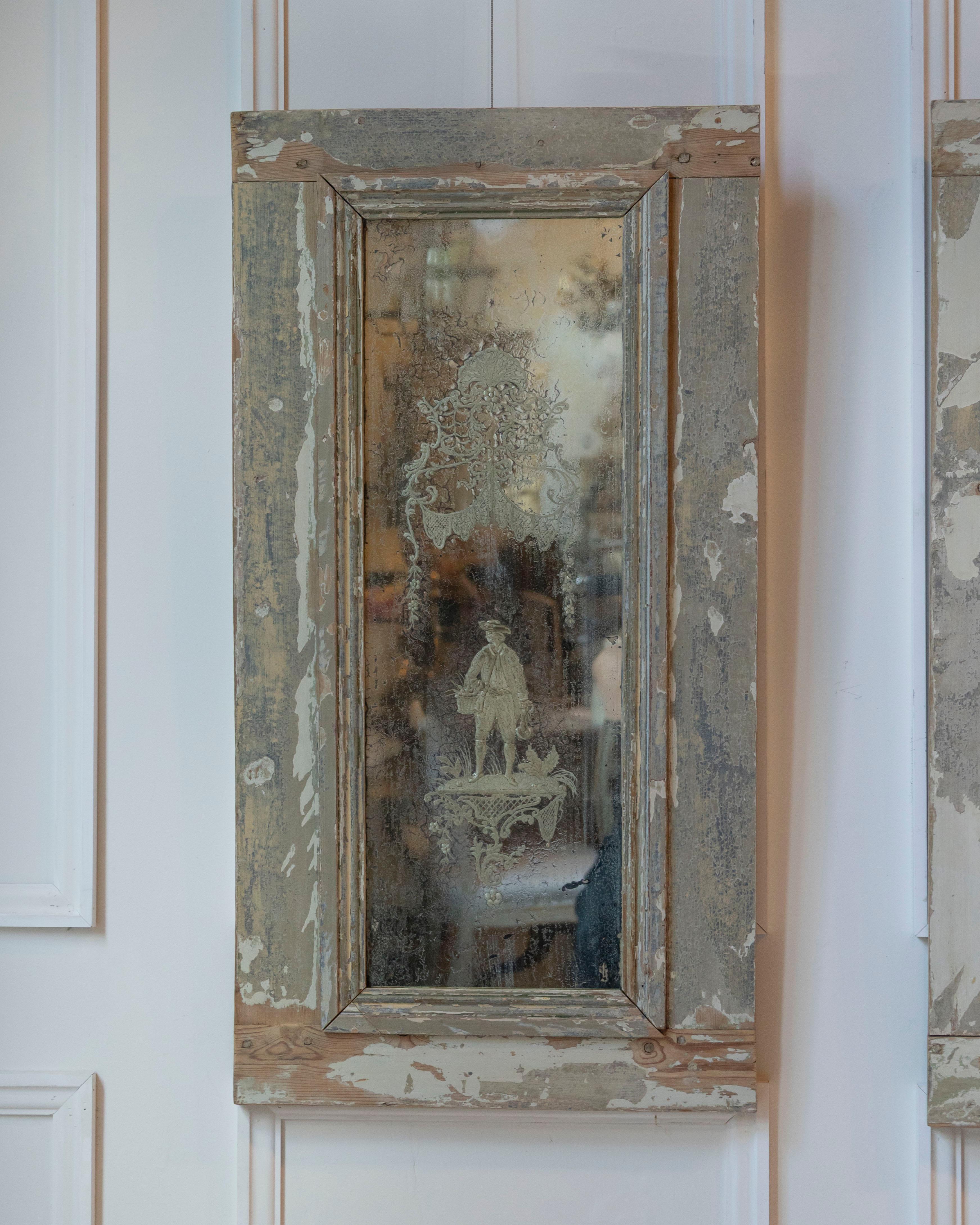 Pareja de espejos grabados italianos del siglo XIX con pintura original Francés en venta