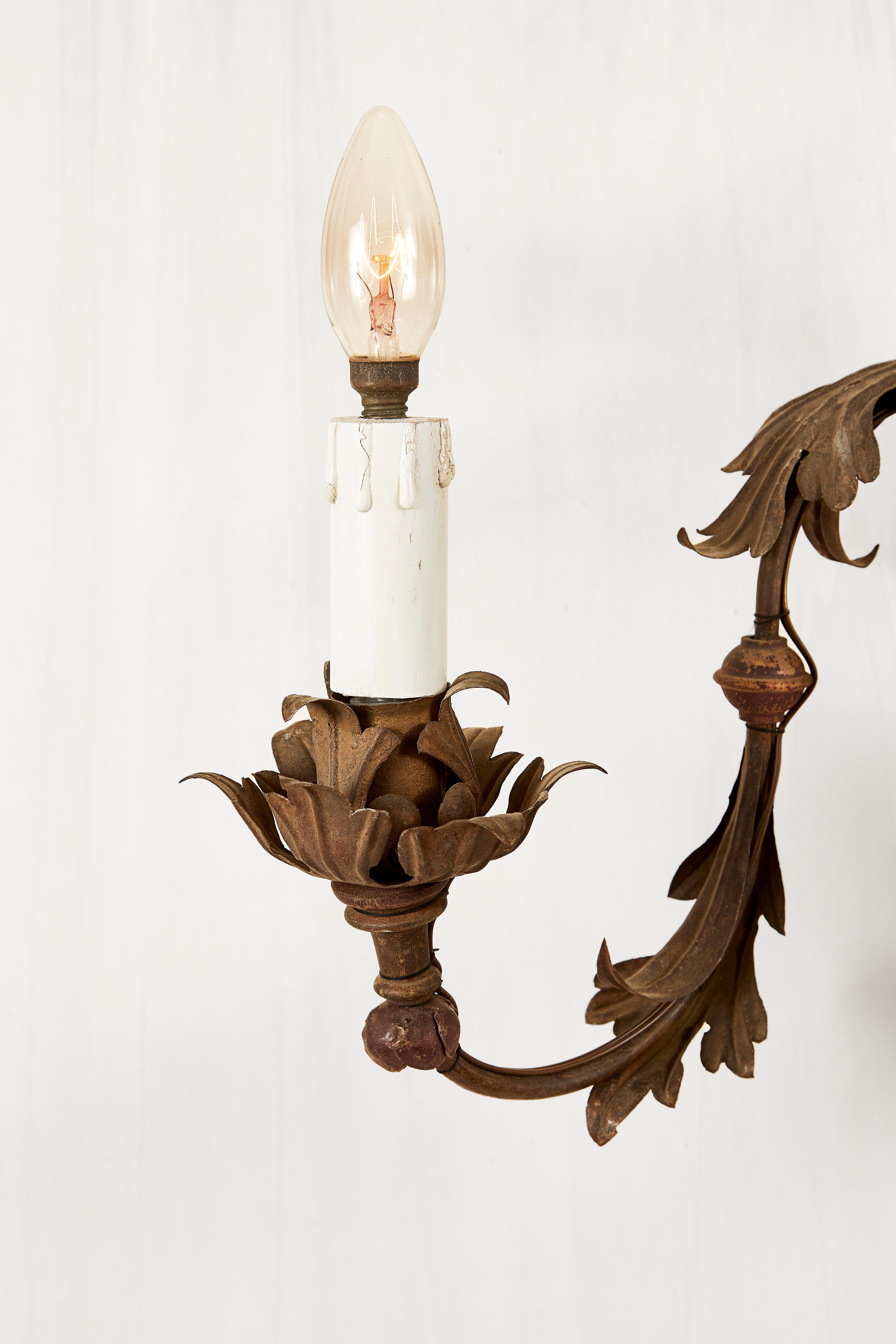 19th Century Pair of 19th-Century Italian Floral Sconces Hand-Forged Wrought Iron Wall Lights