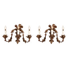 Pair of 19th-Century Italian Floral Sconces Hand-Forged Wrought Iron Wall Lights Pair of 19th-Century Italian Floral Sconces Hand-Forged Wrought Iron Wall Lights