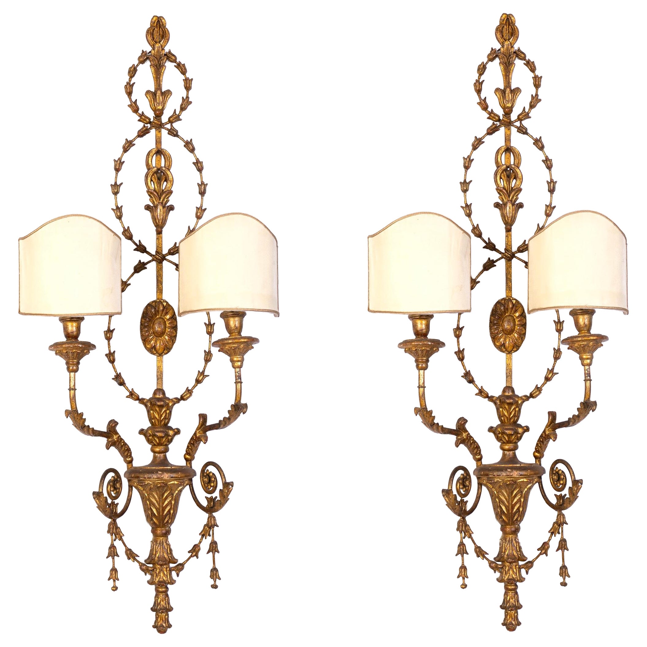 Pair of 19th Century Italian Gilt-wood Wall Lights Roma, 1840