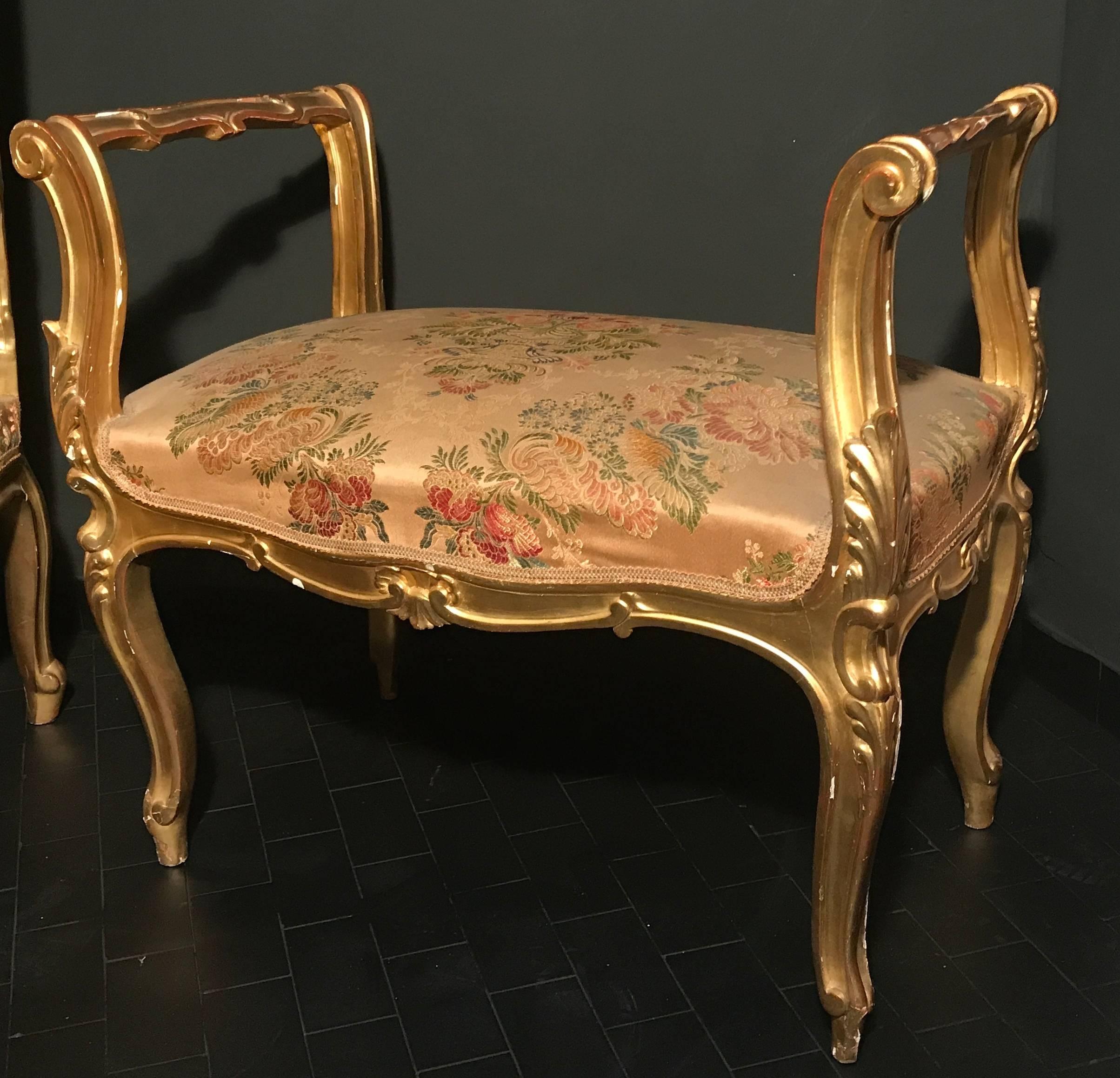 Pair of 19th Century Italian Gilt-Wood  Window Benches or Settees For Sale 2