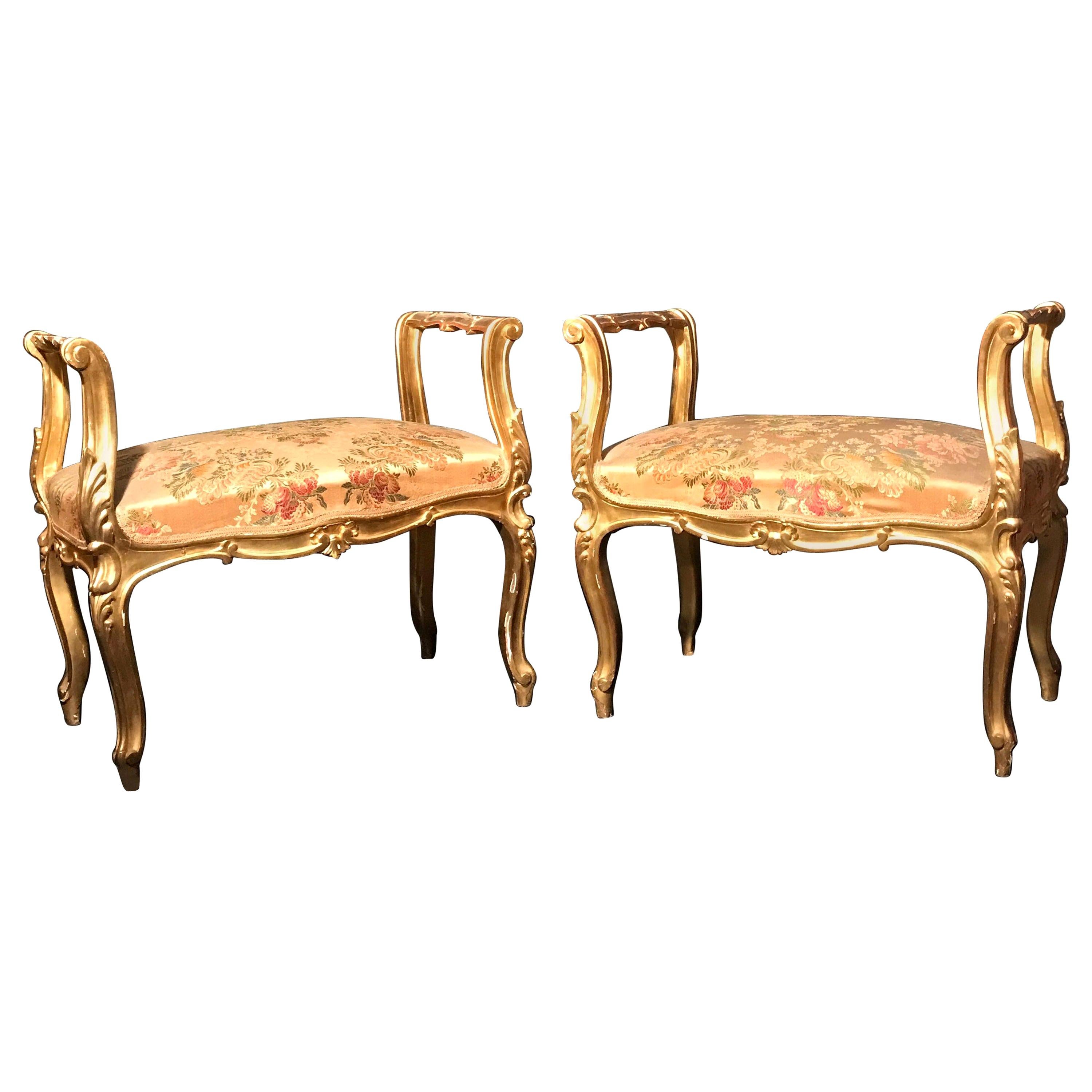 Pair of 19th Century Italian Gilt-Wood  Window Benches or Settees For Sale