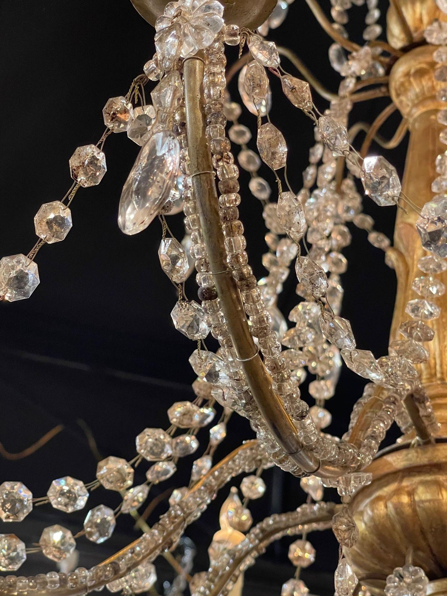 Pair of 19th Century Italian Giltwood and Crystal Chandeliers For Sale 2