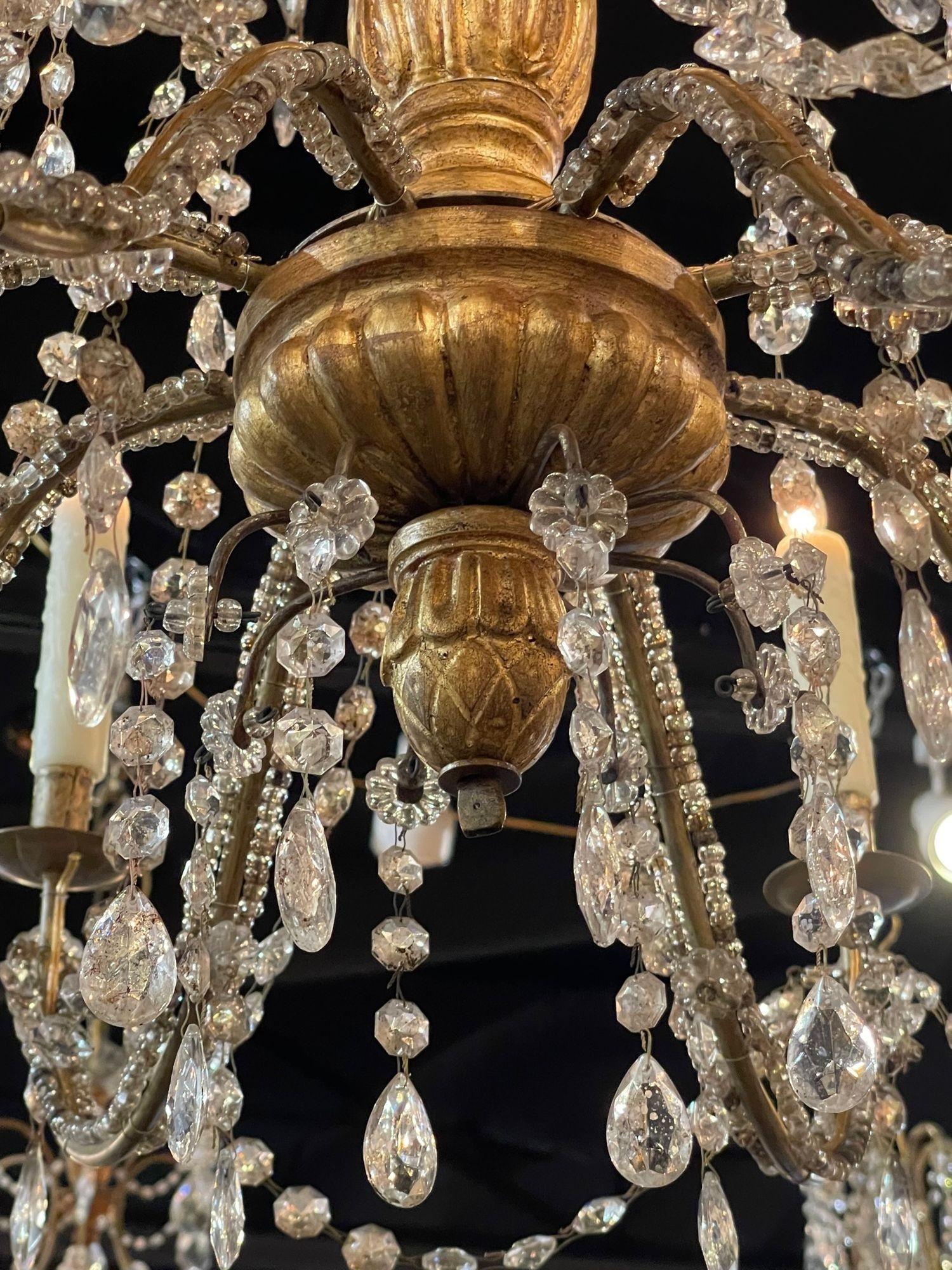 Pair of 19th Century Italian Giltwood and Crystal Chandeliers For Sale 4