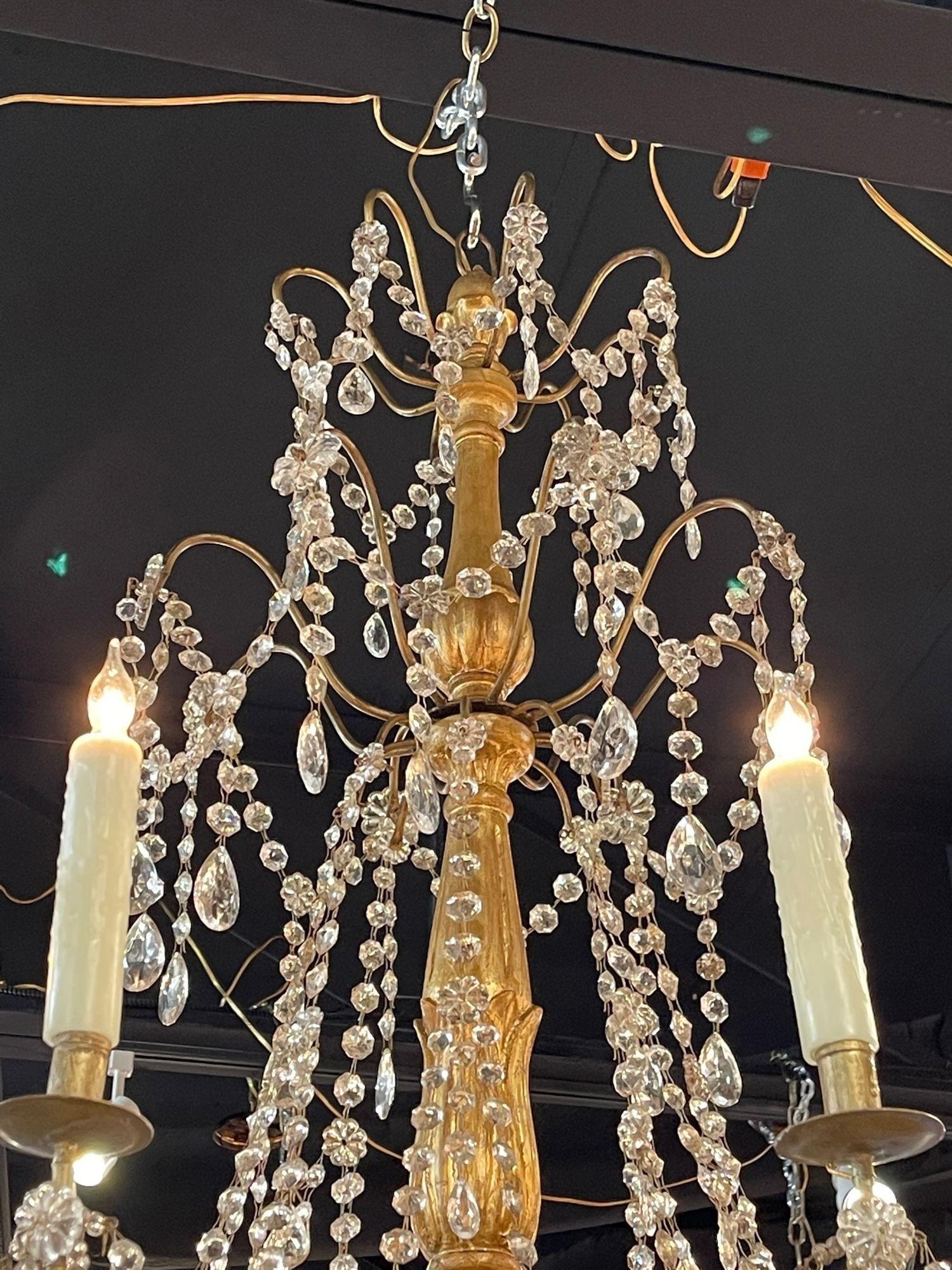 Pair of 19th Century Italian Giltwood and Crystal Chandeliers For Sale 5