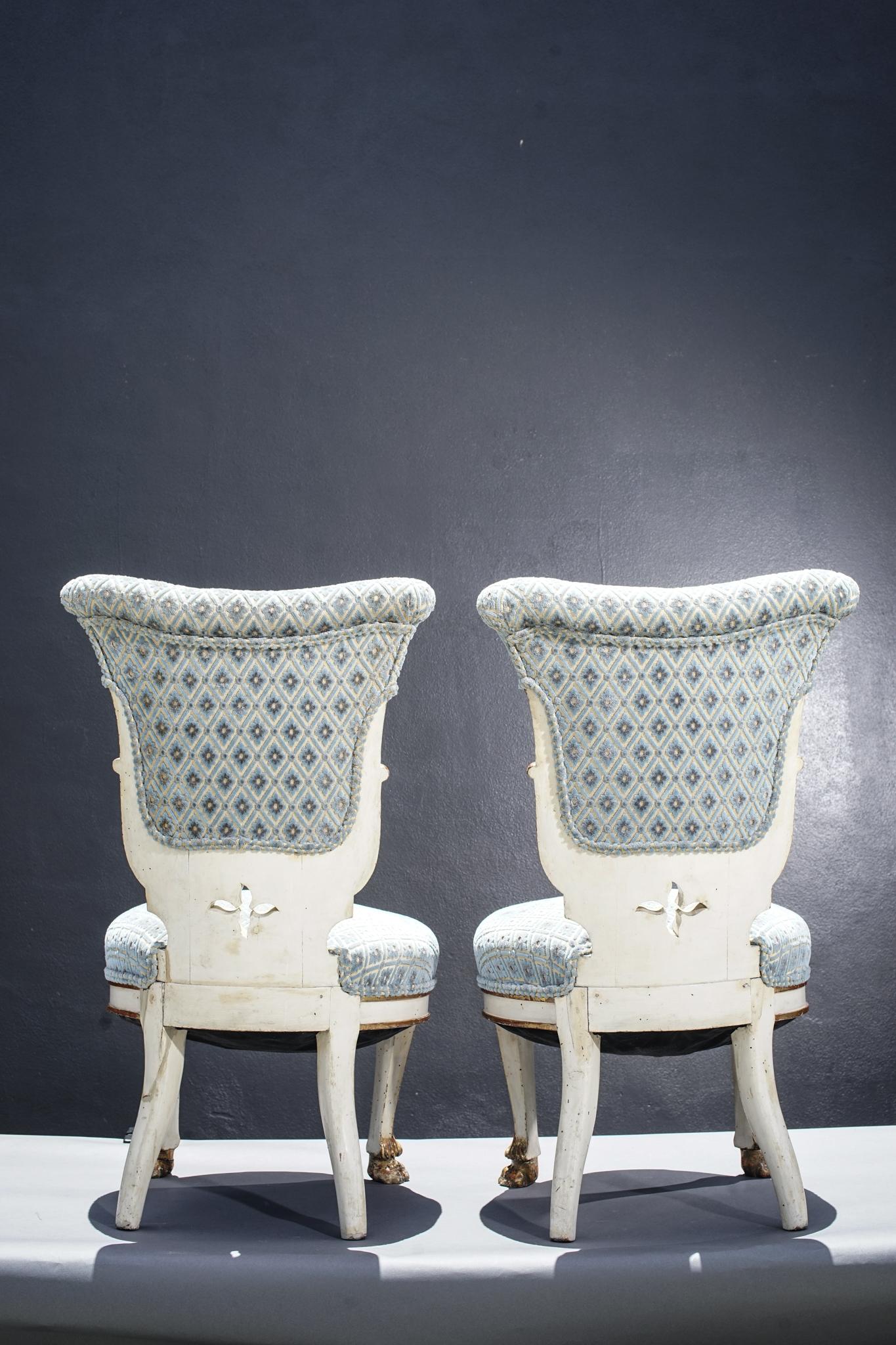 18th Century and Earlier Pair of 19th Century Italian Giltwood and Painted Side Chairs For Sale