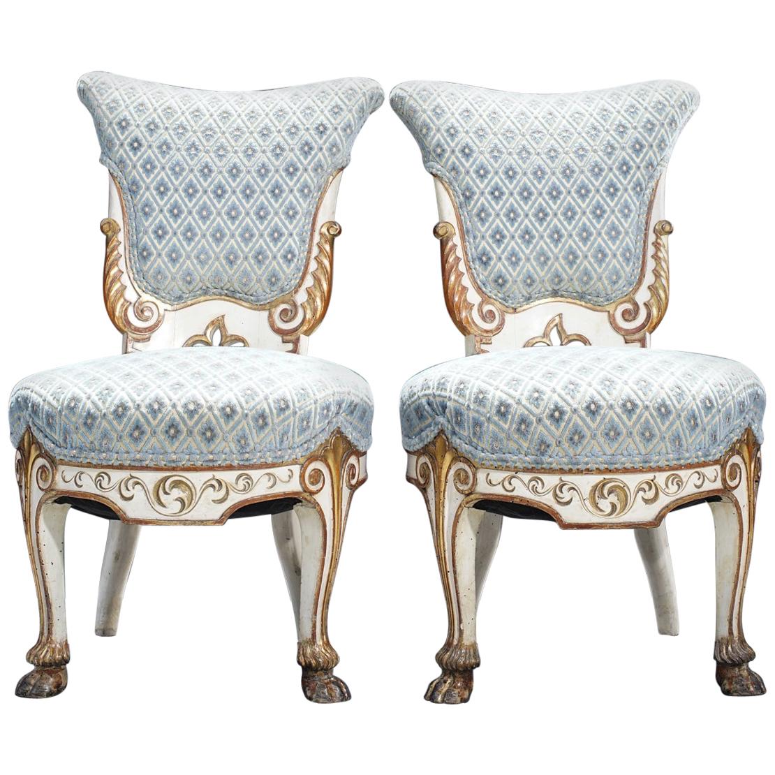 Pair of 19th Century Italian Giltwood and Painted Side Chairs For Sale