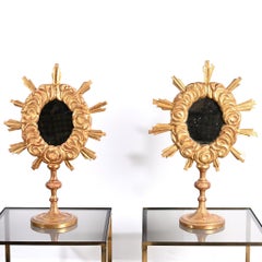 Pair of 19th Century Italian Giltwood Sunburst Mirrors on Stands