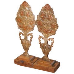 Pair of 19th Century Italian Giltwood Urn Carvings with Floral Motifs