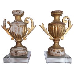 Pair of 19th Century Italian Giltwood Urn Fragments on Lucite Bases