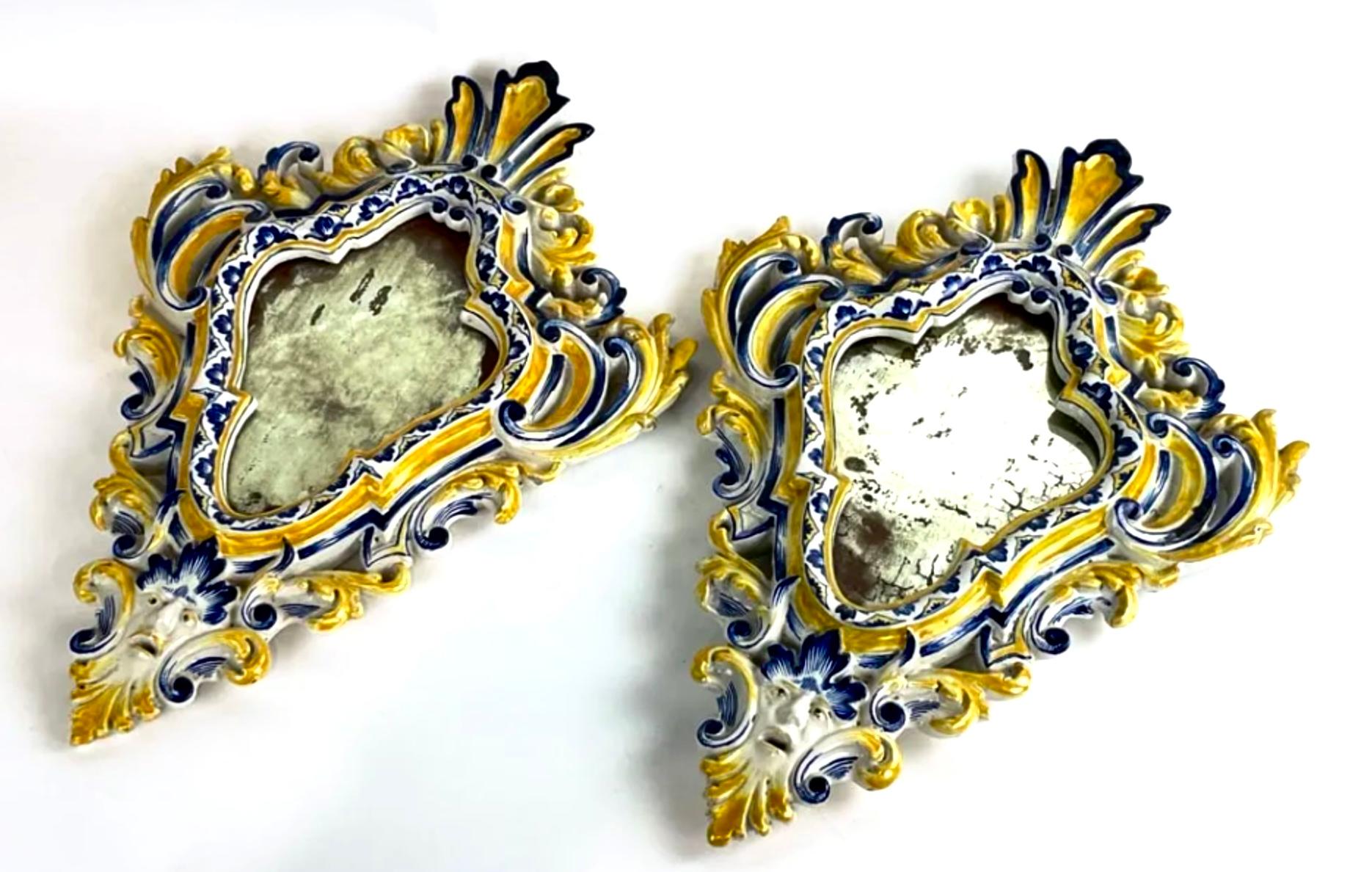 Pair of 19th Century Italian Glazed Majolica Mirrors For Sale 7