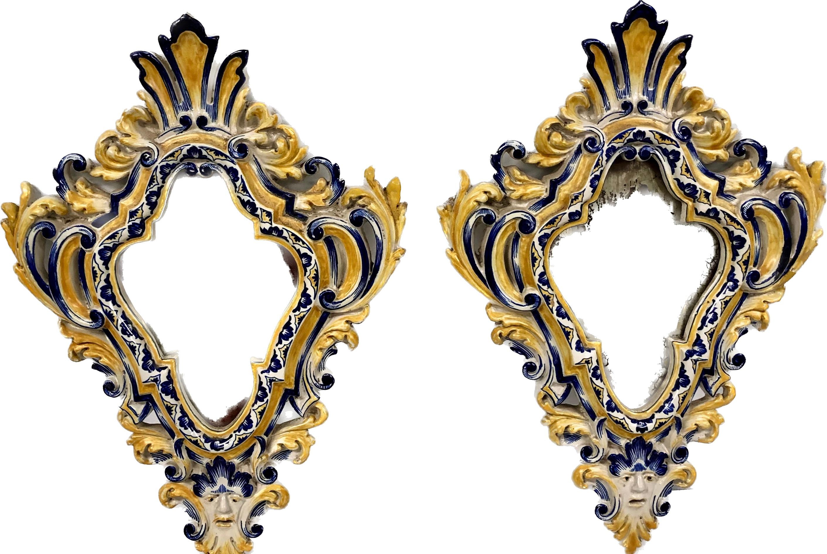 Pair of 19th Century Italian Glazed Majolica Mirrors For Sale 8
