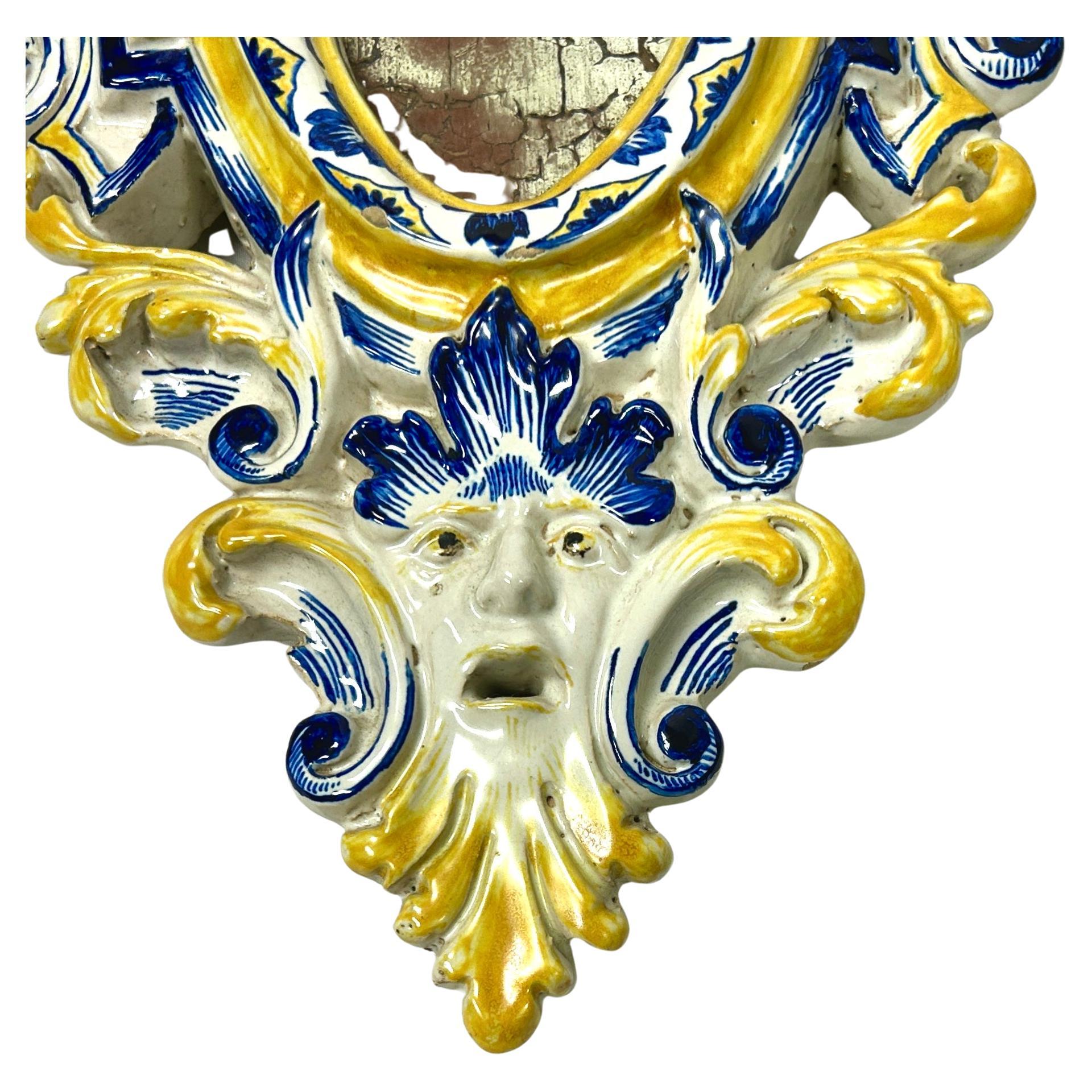 Baroque Pair of 19th Century Italian Glazed Majolica Mirrors For Sale