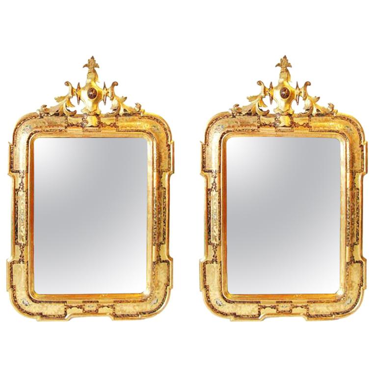 Pair of 19th Century Italian Gold Mirrors For Sale at 1stDibs