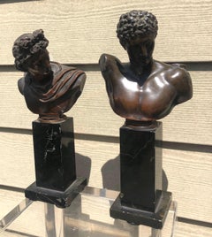 Pair of 19th Century Italian Grand Tour Bronze Busts on Marble Stands