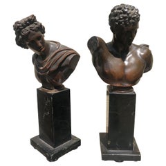 Pair of 19th Century Italian Grand Tour Bronze Busts on Marble Stands
