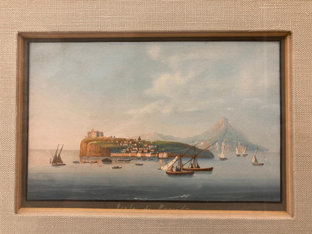 Hand-Painted Pair of 19th Century Italian Grand Tour Gouaches of the Bay of Naples