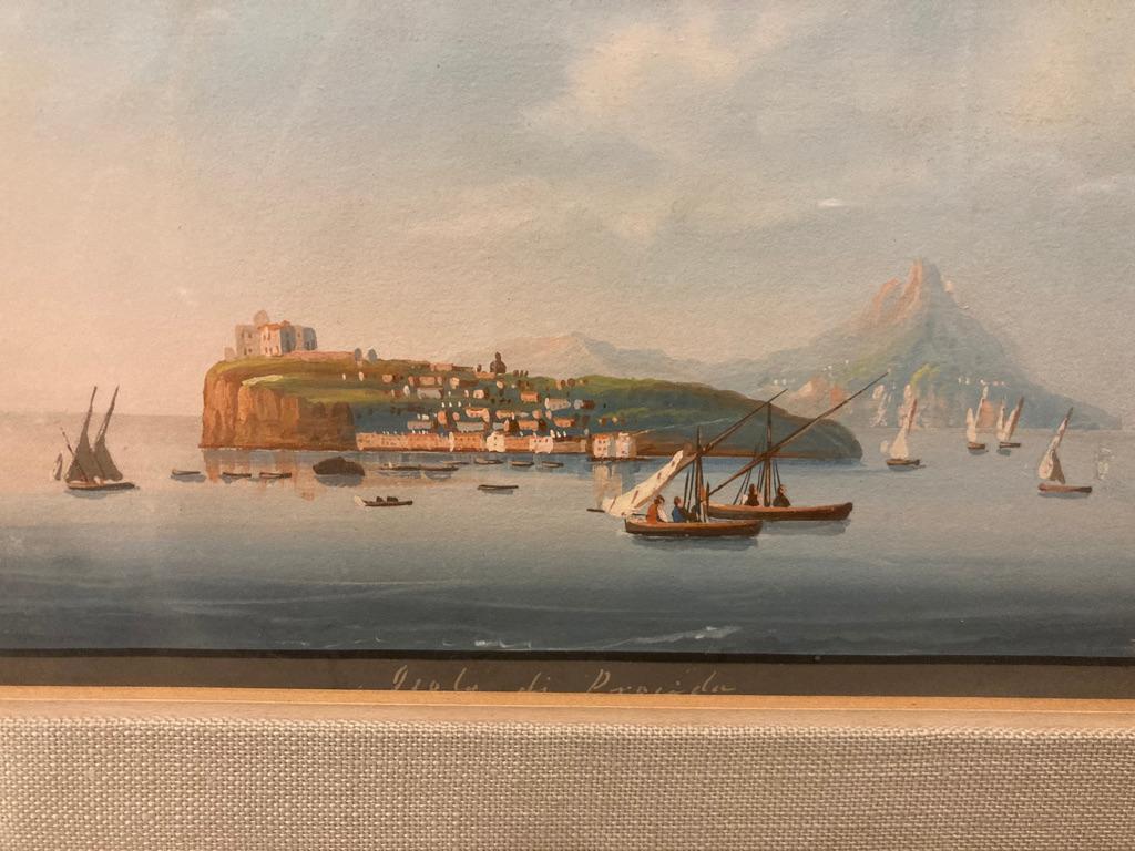 Pair of 19th Century Italian Grand Tour Gouaches of the Bay of Naples In Good Condition In Stamford, CT