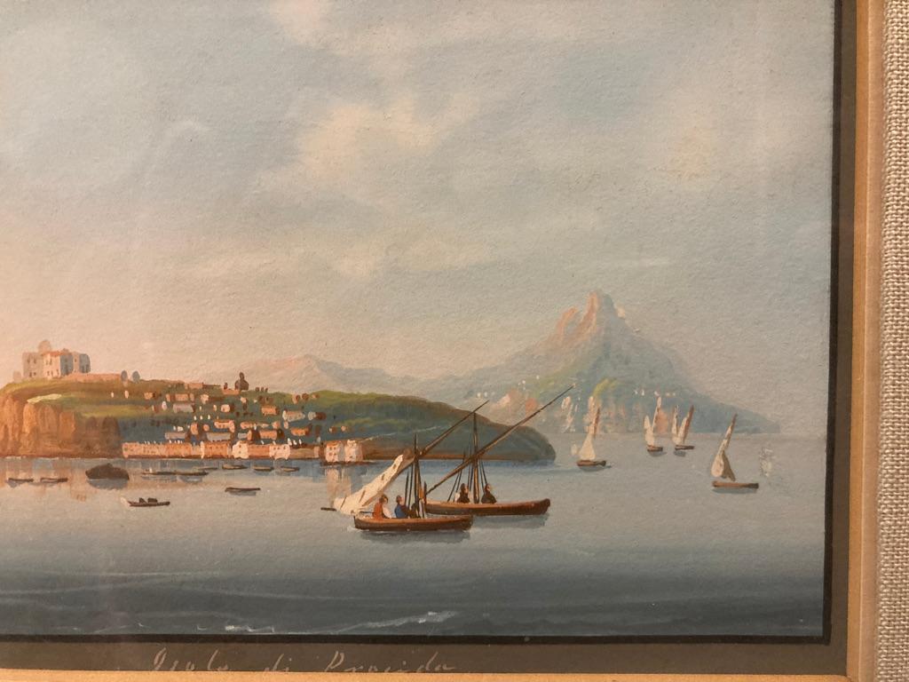 Paper Pair of 19th Century Italian Grand Tour Gouaches of the Bay of Naples